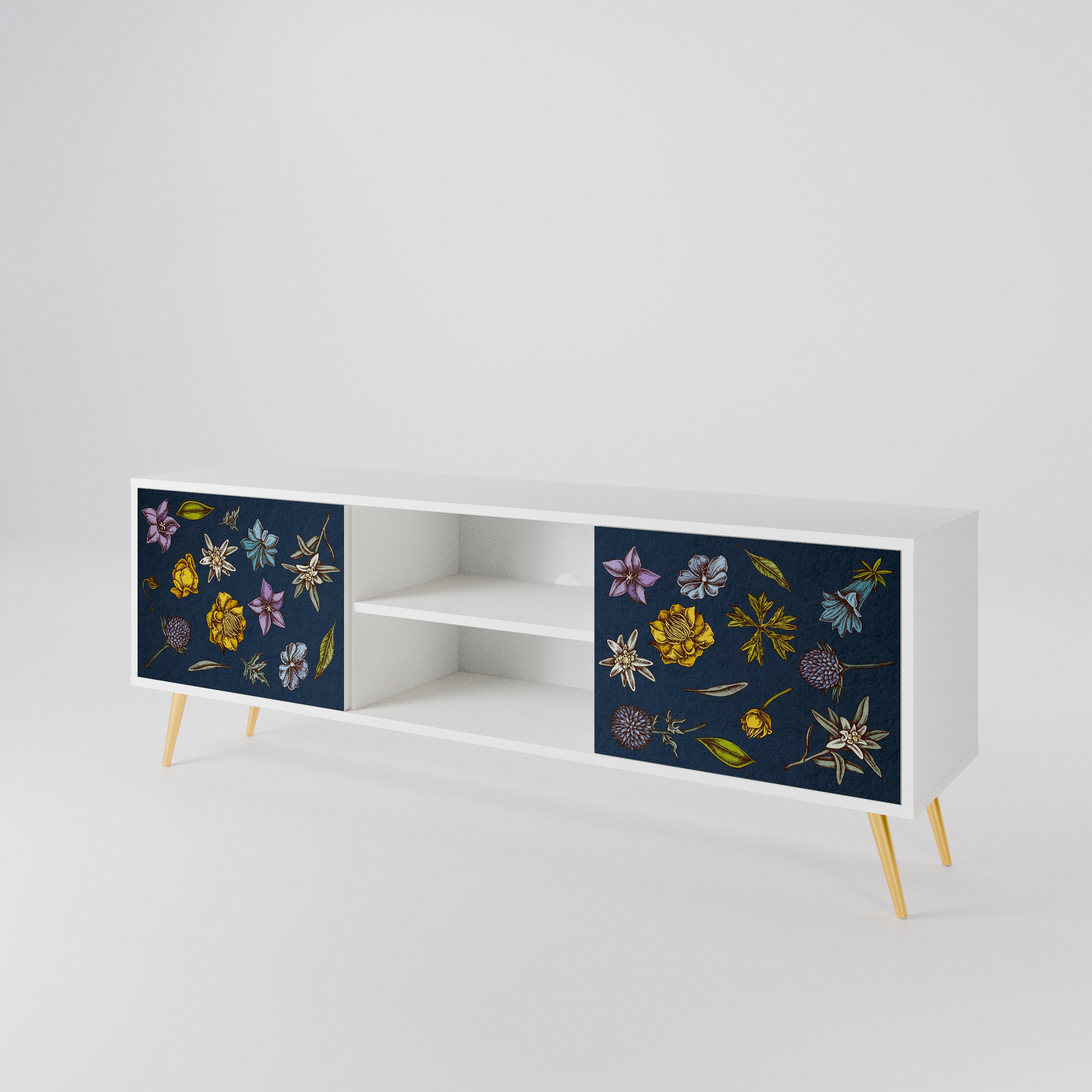 FLOWERS ON NAVY BLUE 2-Door TV Cabinet