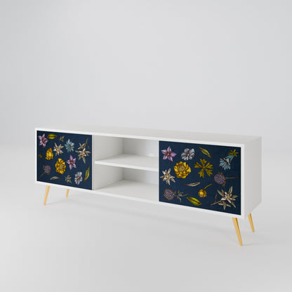 FLOWERS ON NAVY BLUE TV-bänk med två dörrar