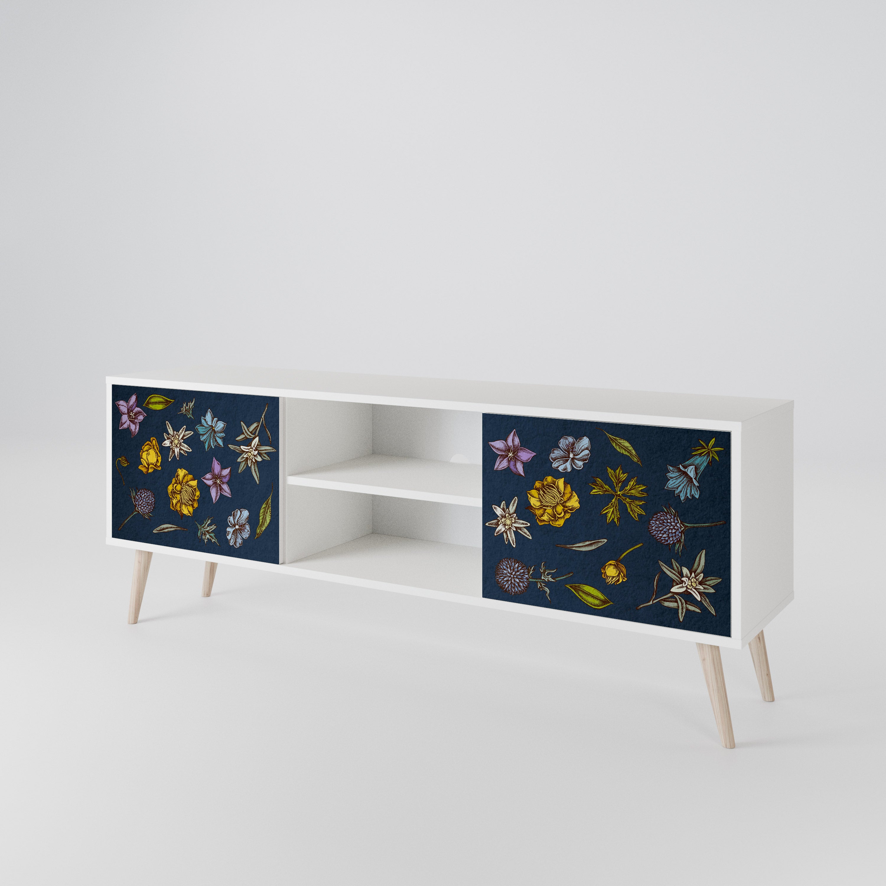 FLOWERS ON NAVY BLUE 2-Door TV Cabinet