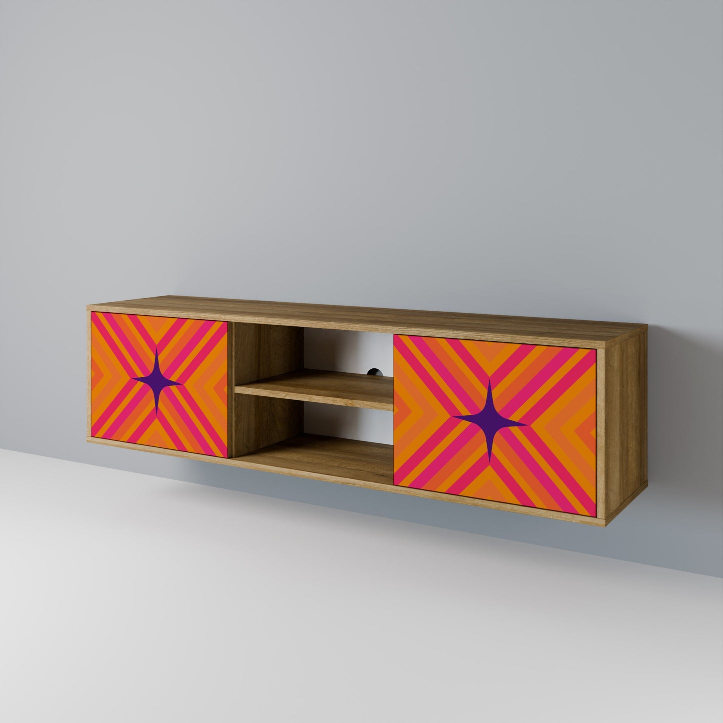 GEOMETRIC BRILLIANCE 2-dörrars TV-bänk i ekeffekt