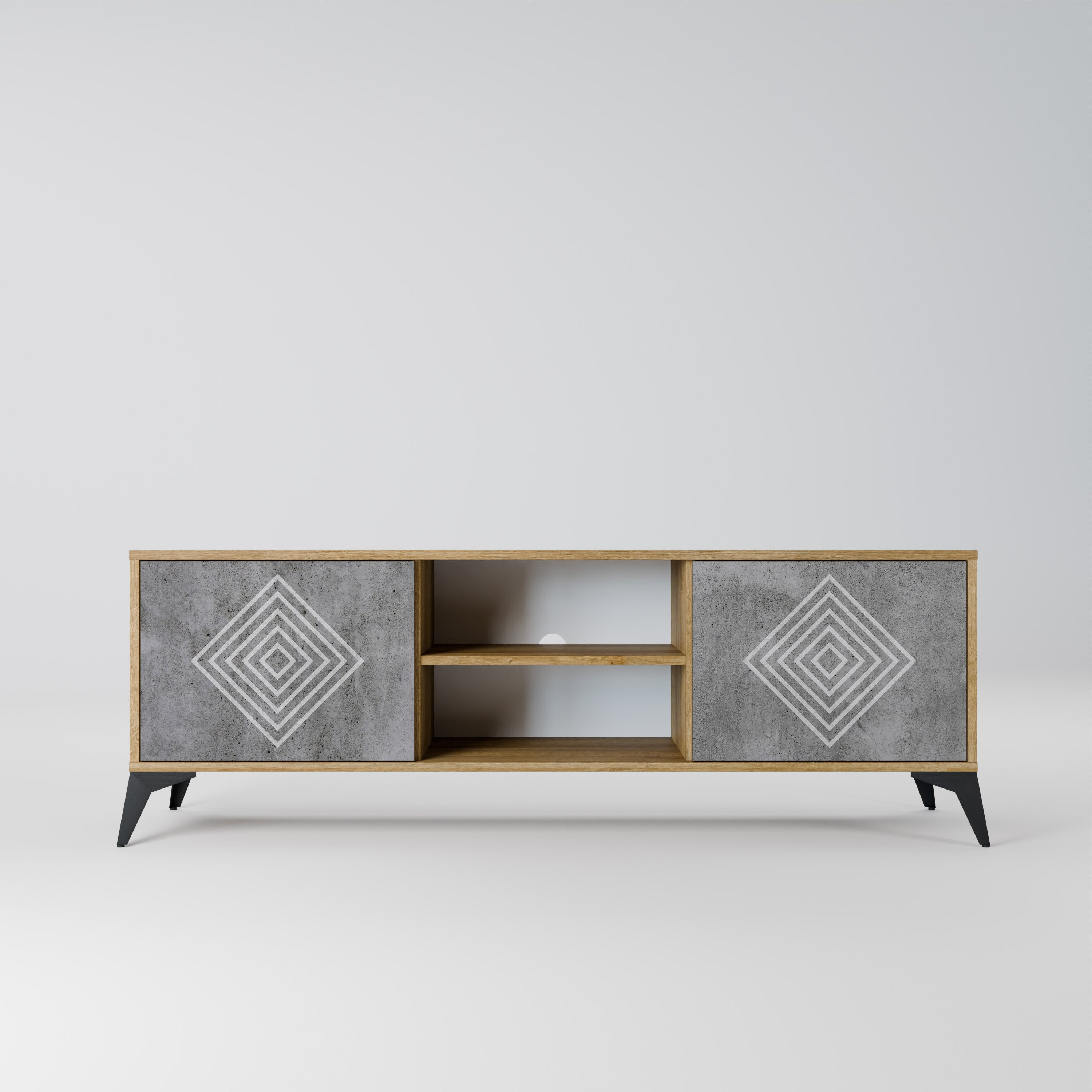 POLYGONAL ARTISTRY 2-dörrars TV-bänk i ekeffekt