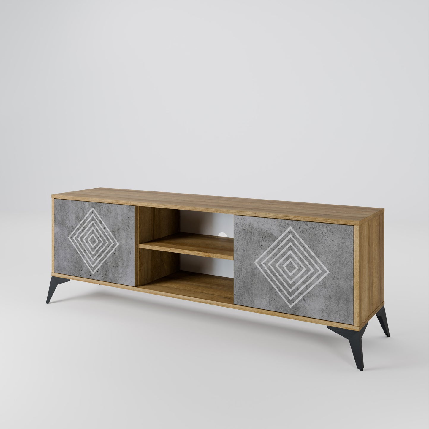 POLYGONAL ARTISTRY 2-dörrars TV-bänk i ekeffekt