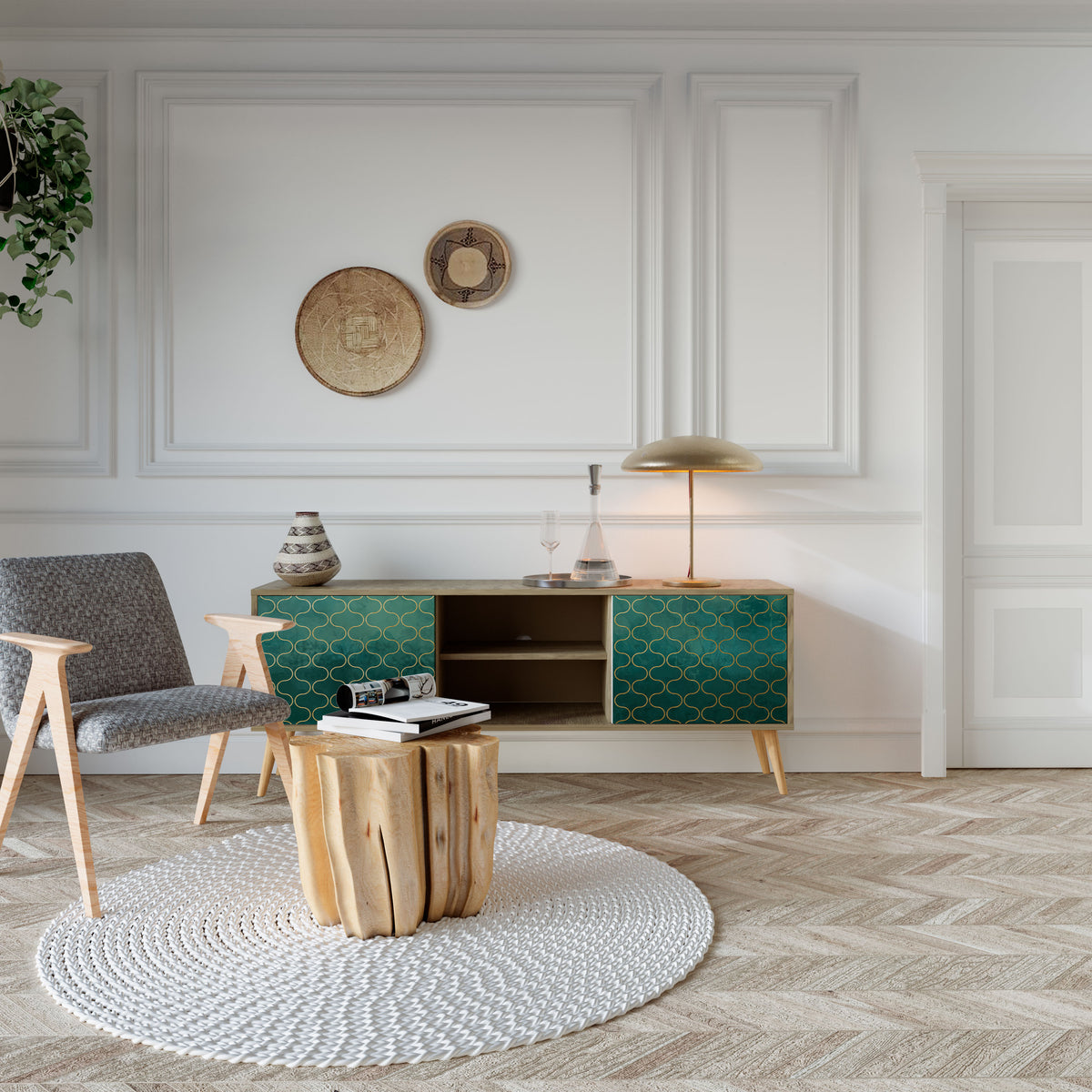 TESSELATED GREENERY TV-bänk med två dörrar