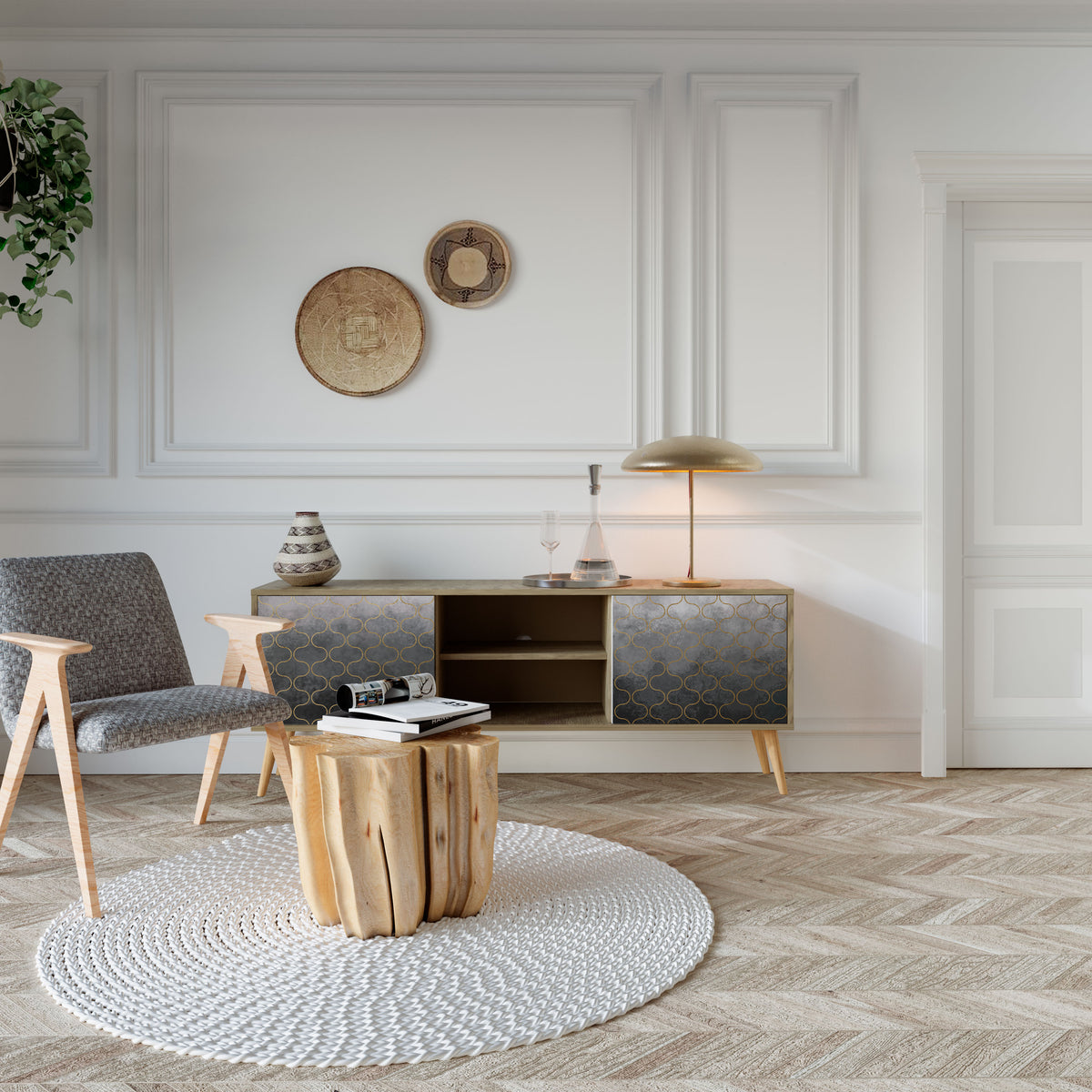 TESSELATED GRAYISH TV-bänk med två dörrar