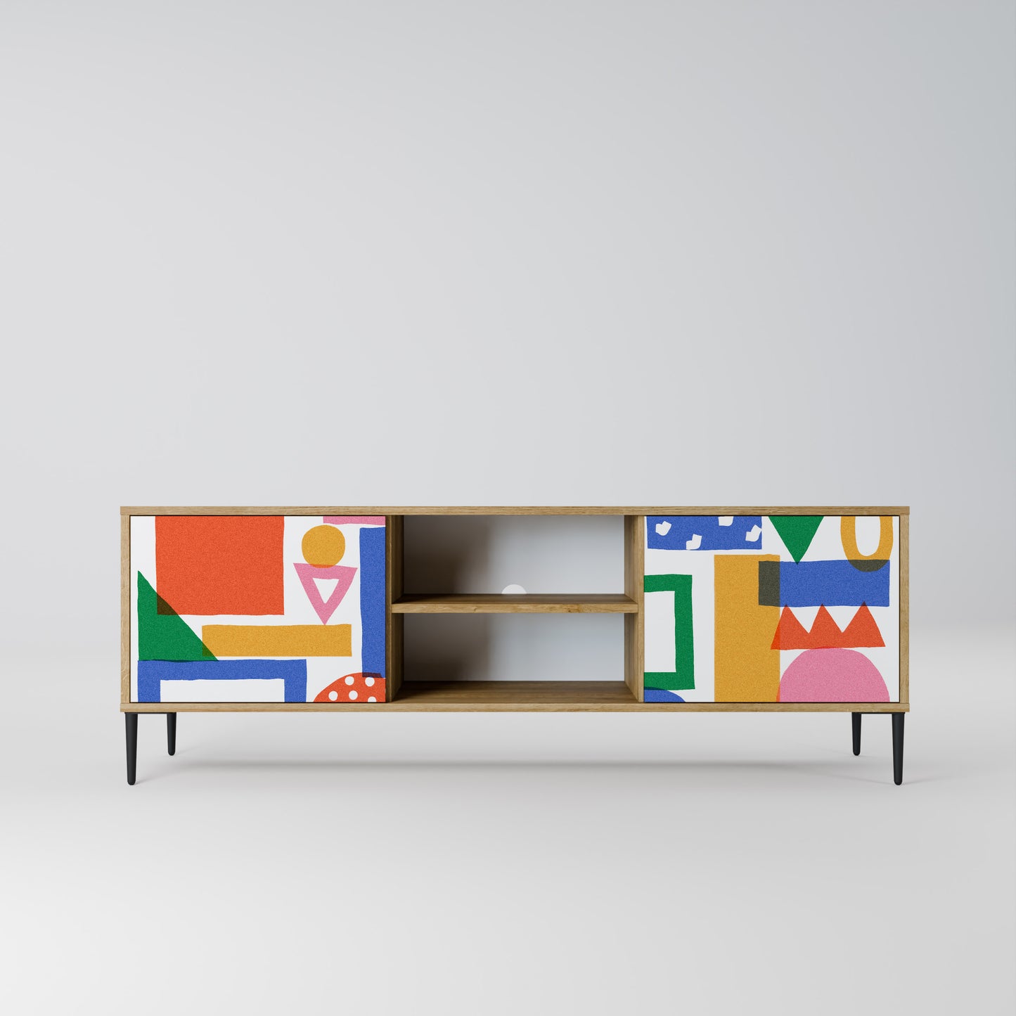 GEOMETRIC GLIMMER 2-Door TV Stand in Oak Effect