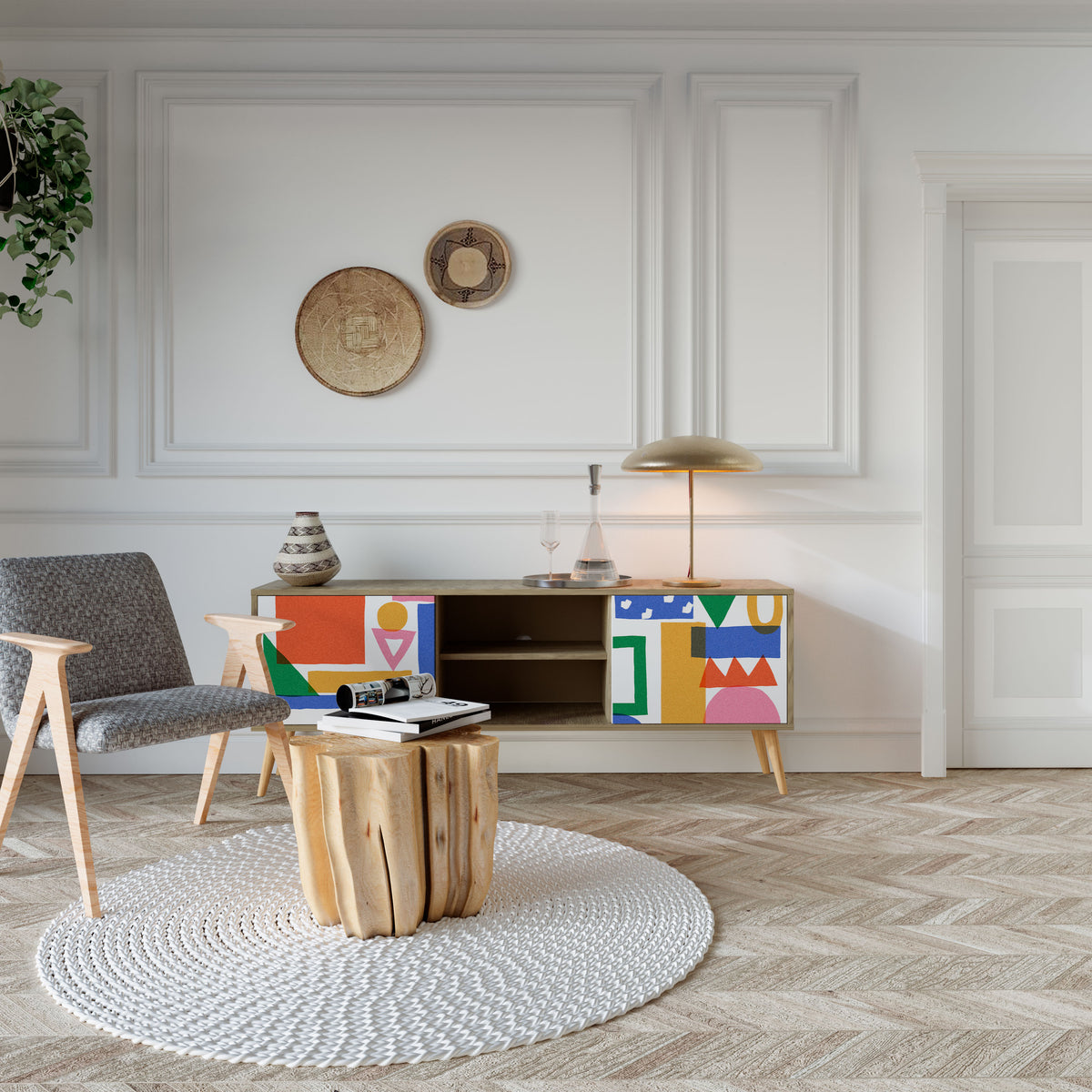 GEOMETRIC GLIMMER TV-bänk med två dörrar