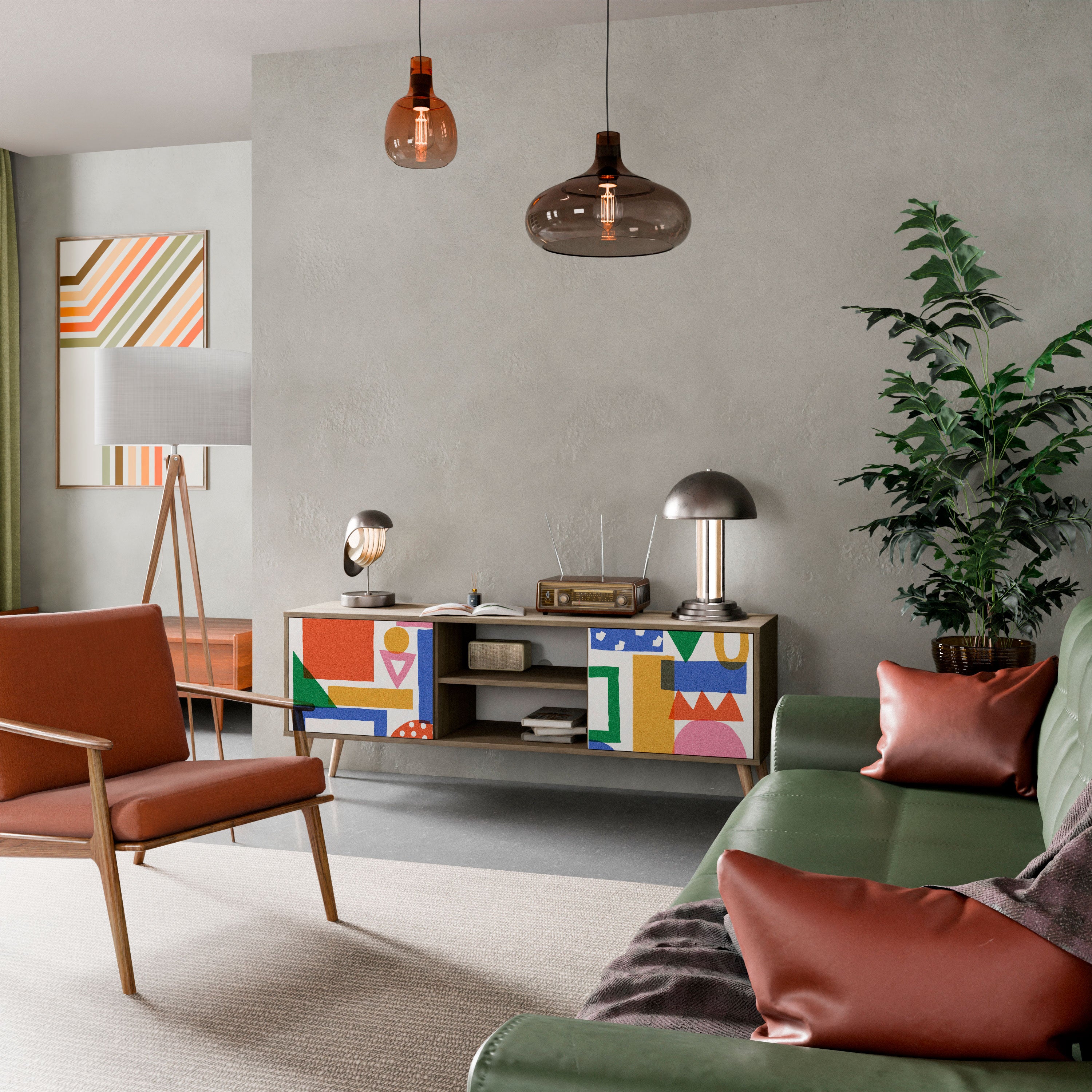 GEOMETRIC GLIMMER 2-dörrars TV-bänk i ekeffekt