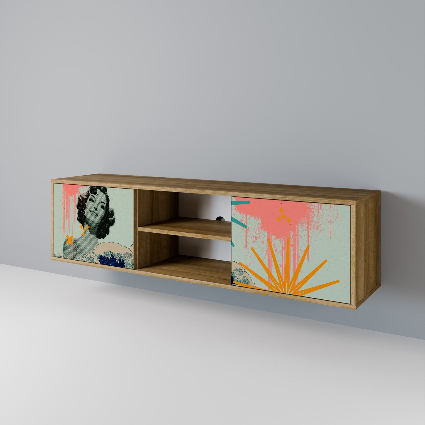 KANAGAWA BEAUTY 2-Door TV Stand in Oak Effect