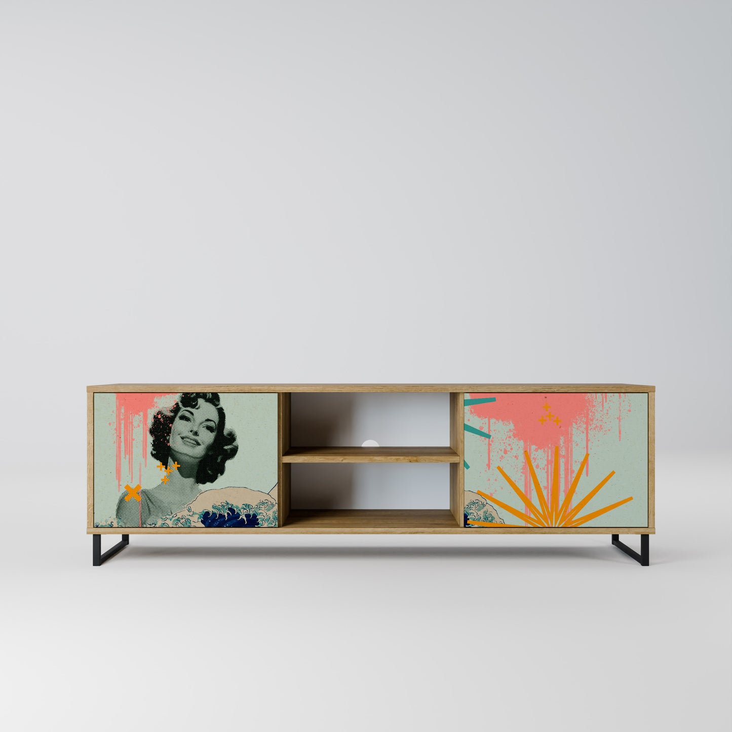 KANAGAWA BEAUTY 2-Door TV Stand in Oak Effect