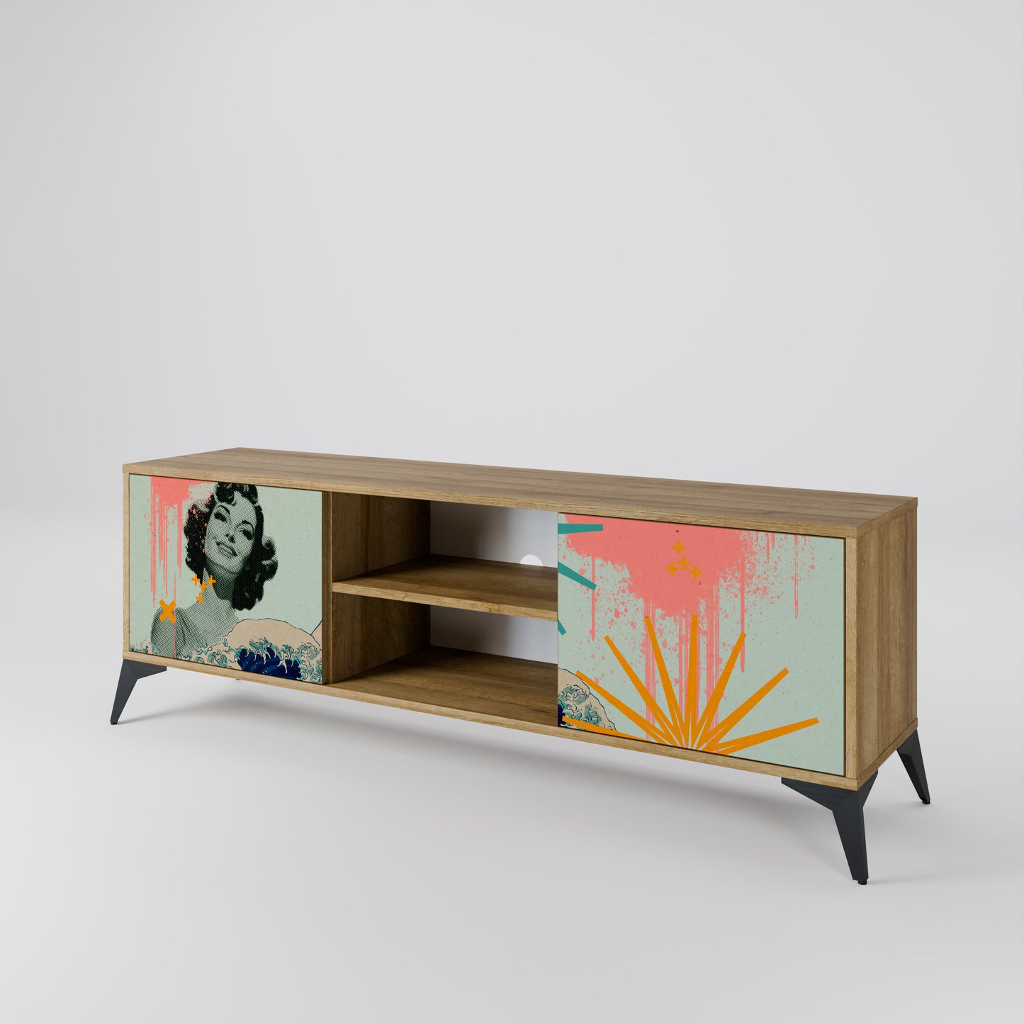 KANAGAWA BEAUTY 2-Door TV Stand in Oak Effect