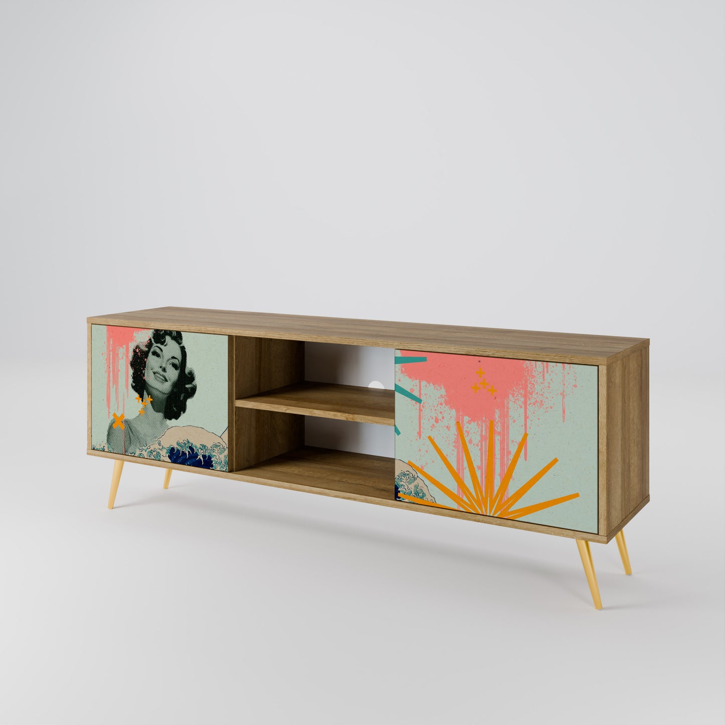 KANAGAWA BEAUTY 2-Door TV Stand in Oak Effect