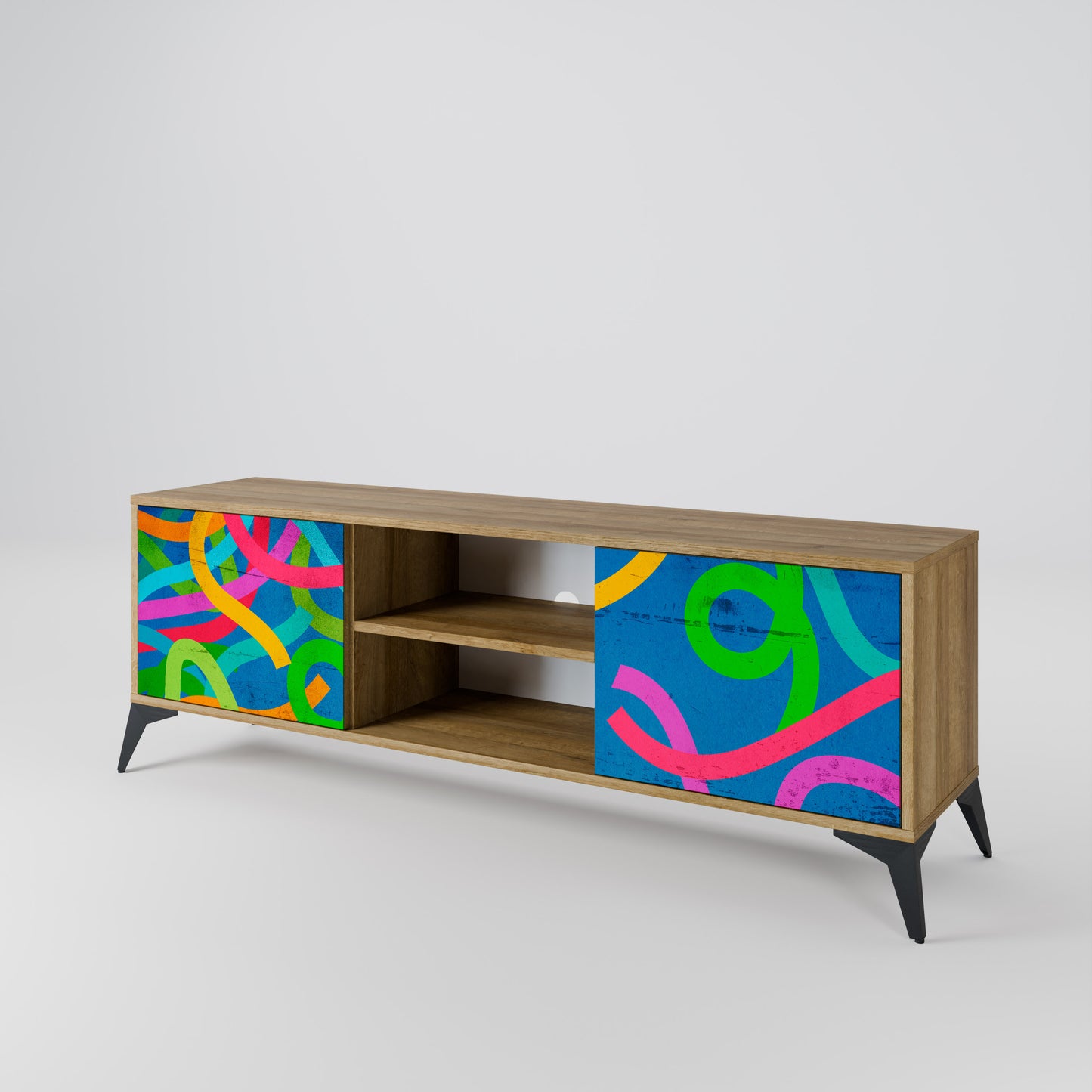 STREAMER TANGLE 2-Door TV Stand in Oak Effect