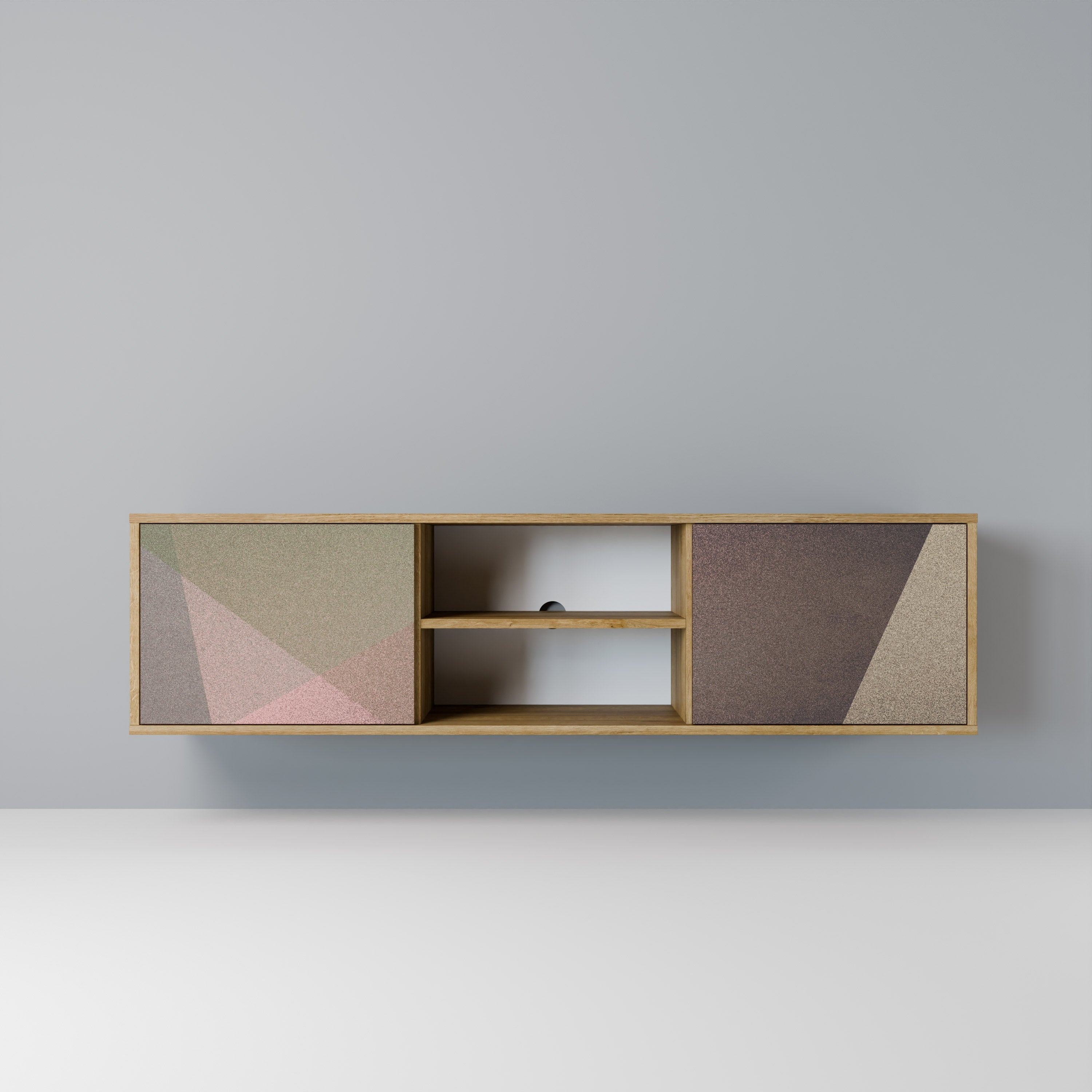BEIGE GEOMETRY 2-dörrars TV-bänk i ekeffekt