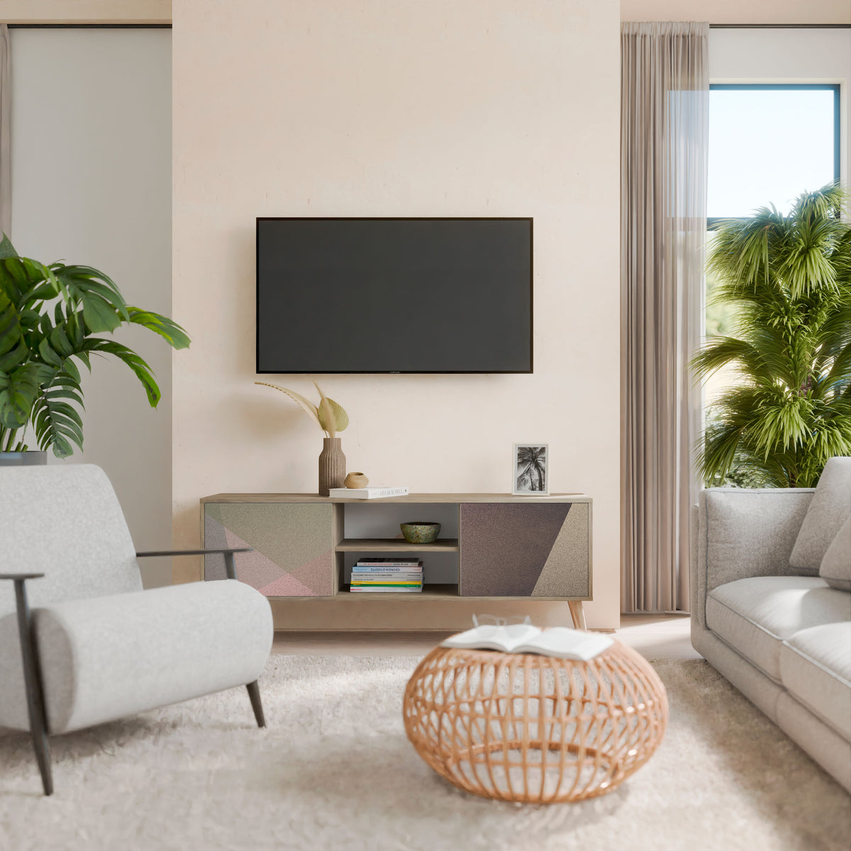 BEIGE GEOMETRY TV-bänk med två dörrar
