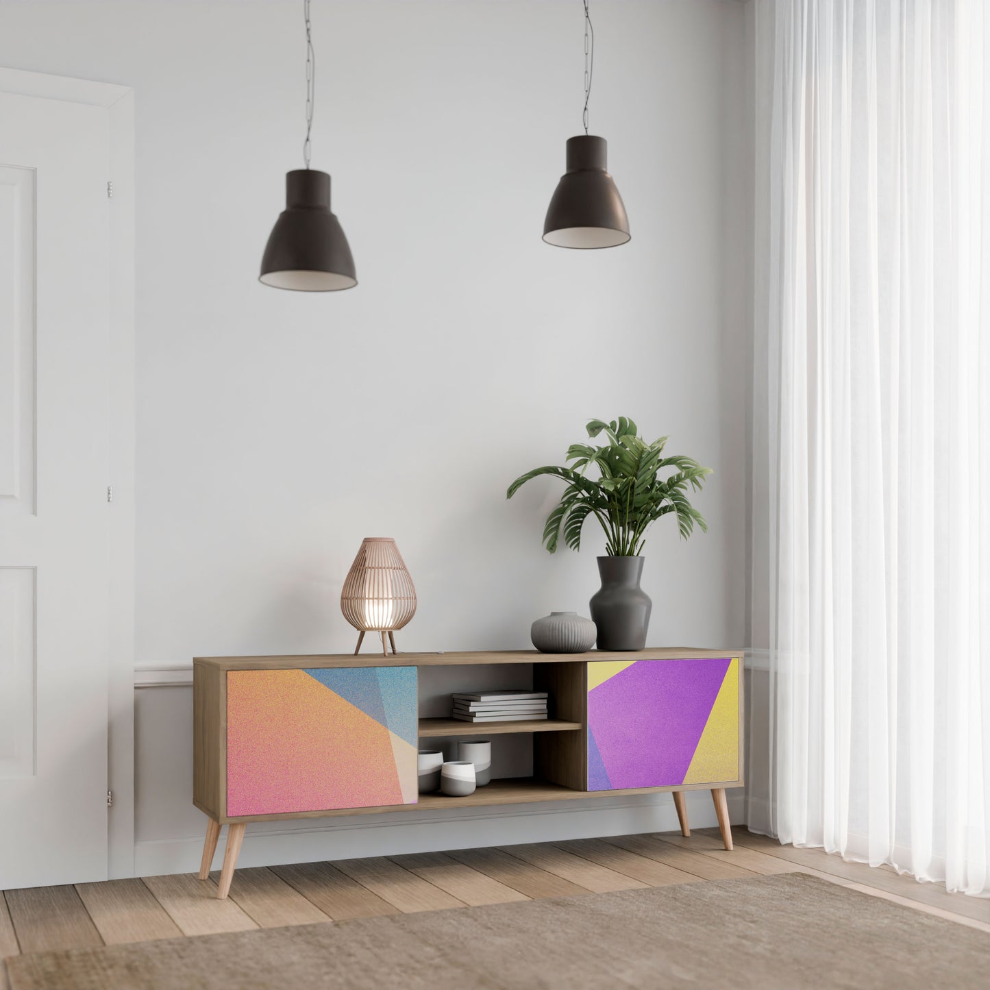 BRIGHT GEOMETRY 2-Door TV Stand in Oak Effect