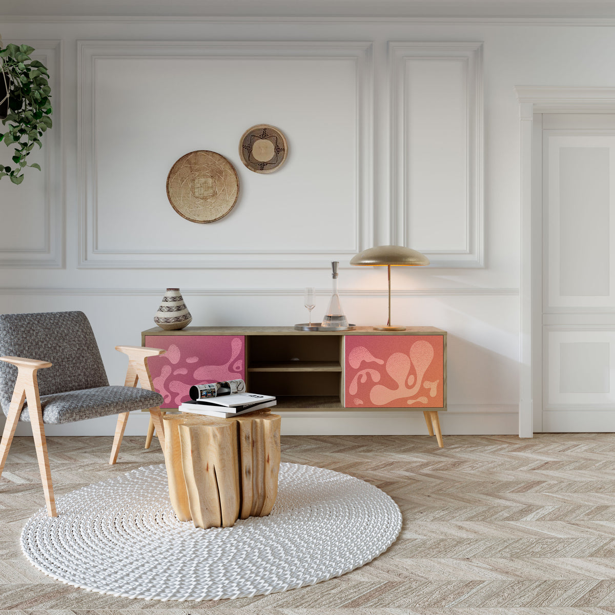 IRREGULAR PINK TV-bänk med två dörrar
