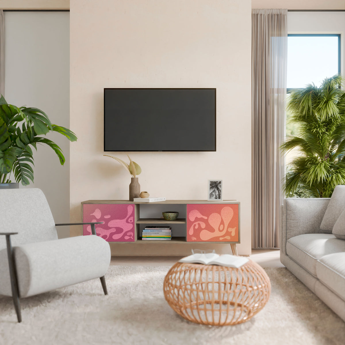 IRREGULAR PINK TV-bänk med två dörrar