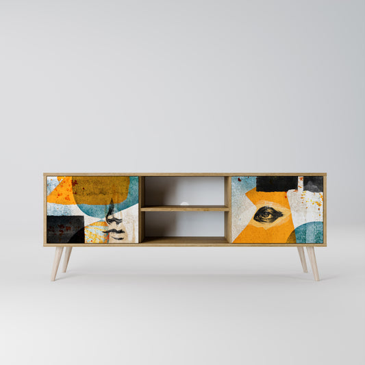 ABSTRACT FACES 2-Door TV Stand in Oak Effect