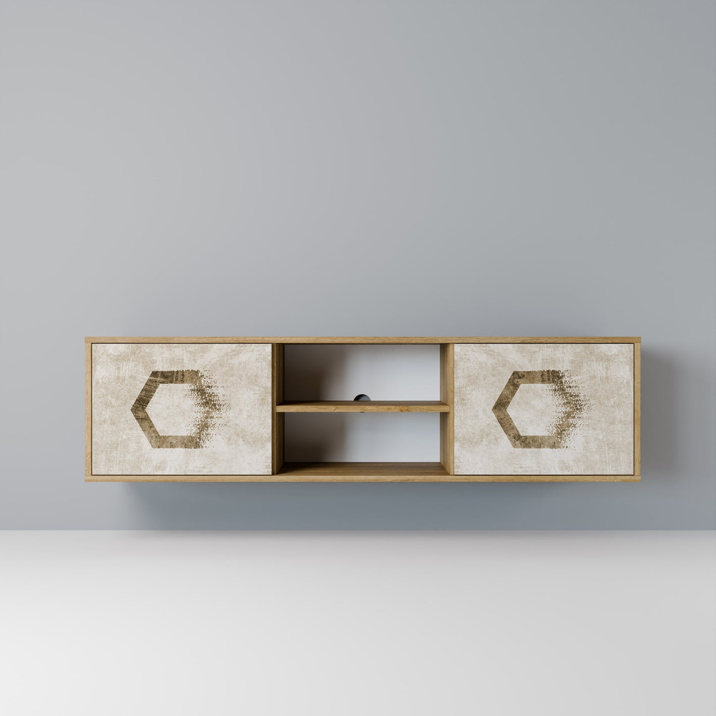 HEXAGONAL SHAPES 2-Door TV Stand in Oak Effect