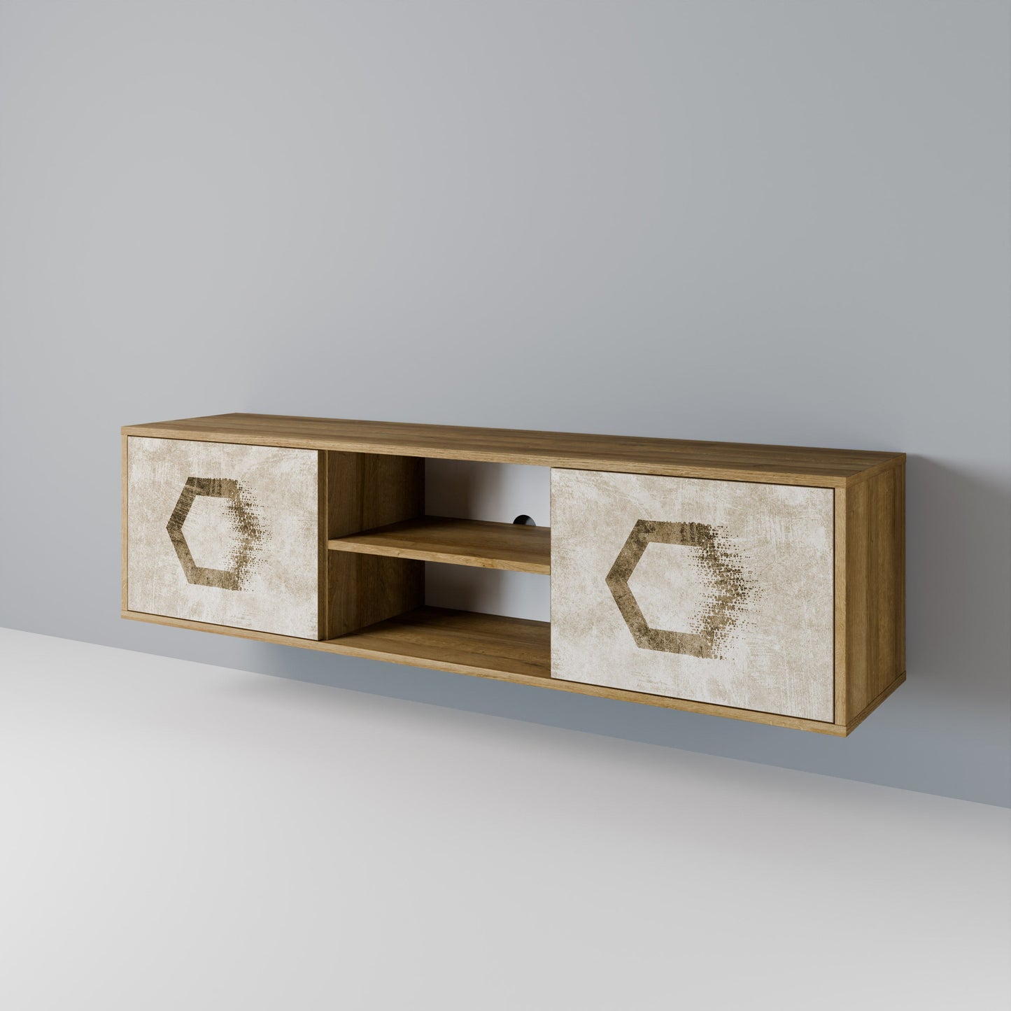 HEXAGONAL SHAPES 2-Door TV Stand in Oak Effect