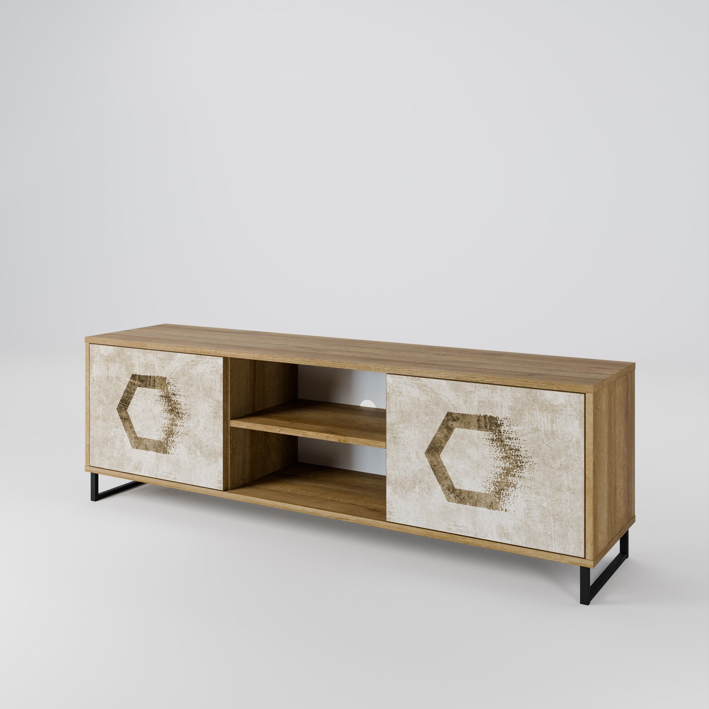 HEXAGONAL SHAPES 2-Door TV Stand in Oak Effect
