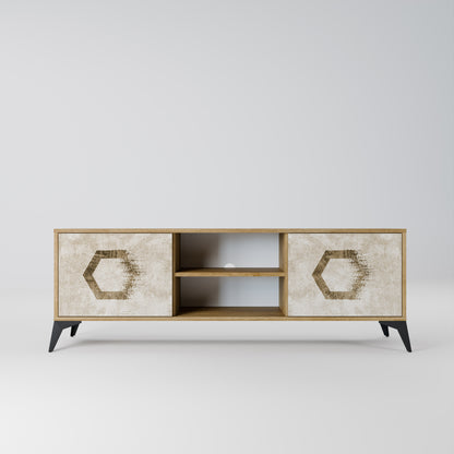 HEXAGONAL SHAPES 2-Door TV Stand in Oak Effect