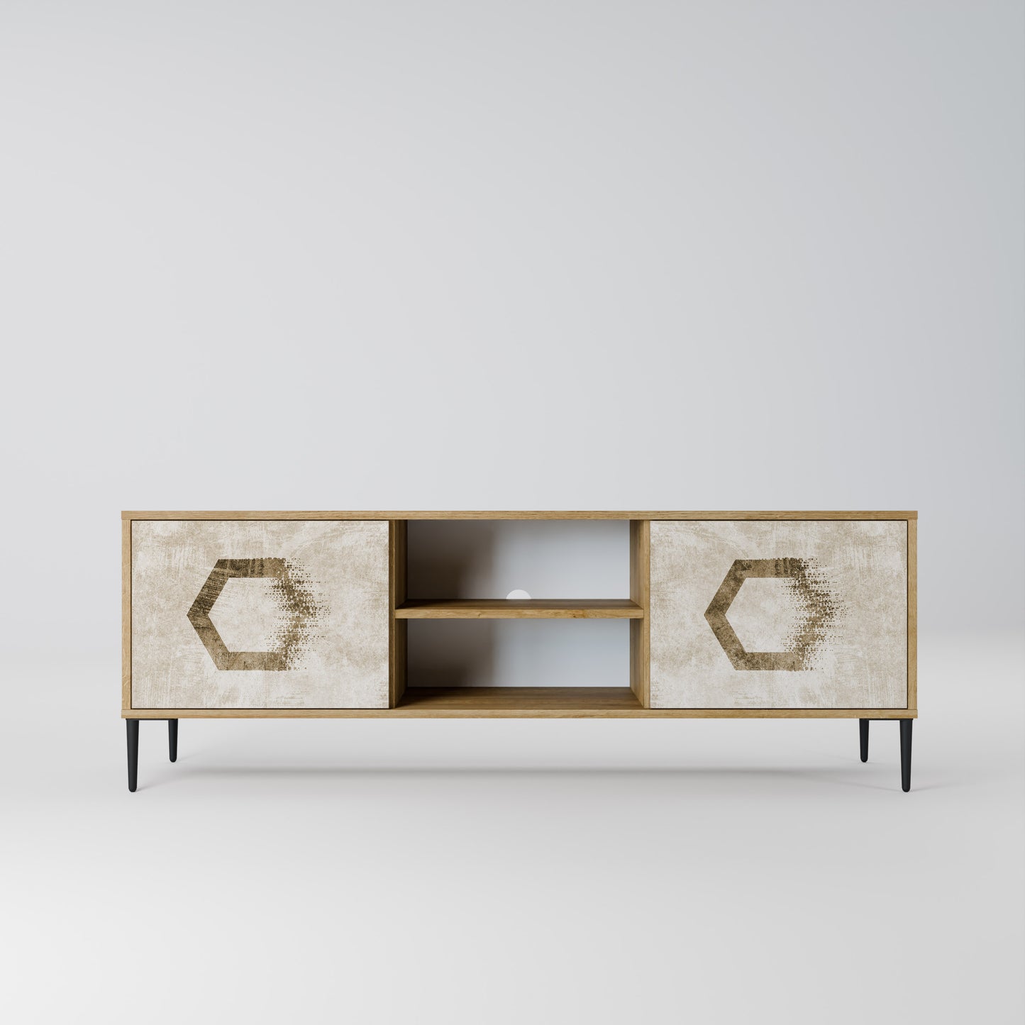 HEXAGONAL SHAPES 2-Door TV Stand in Oak Effect