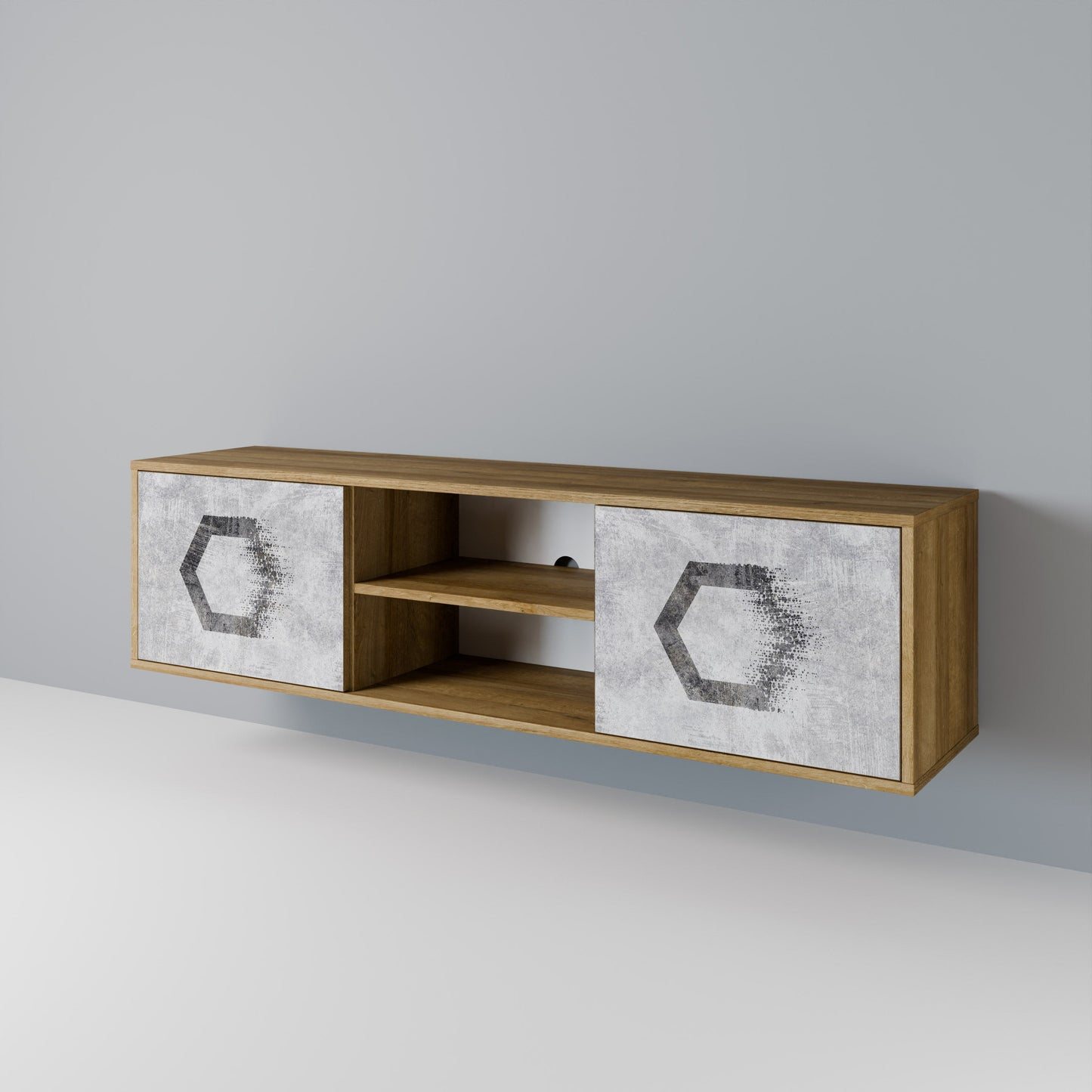 HEXAGONAL FIGURES 2-Door TV Stand in Oak Effect
