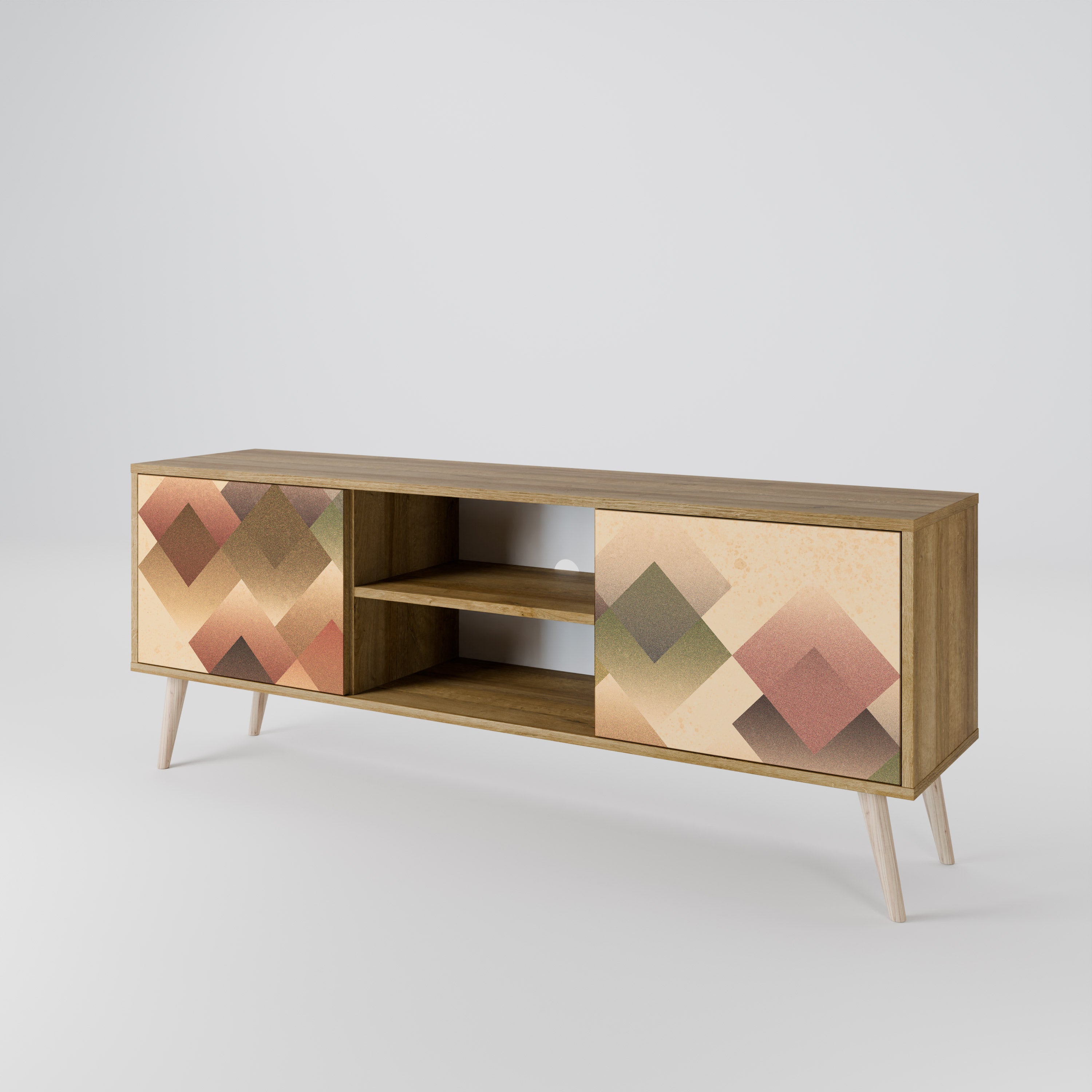 GEOMETRIC FUSION 2-dörrars TV-bänk i ekeffekt