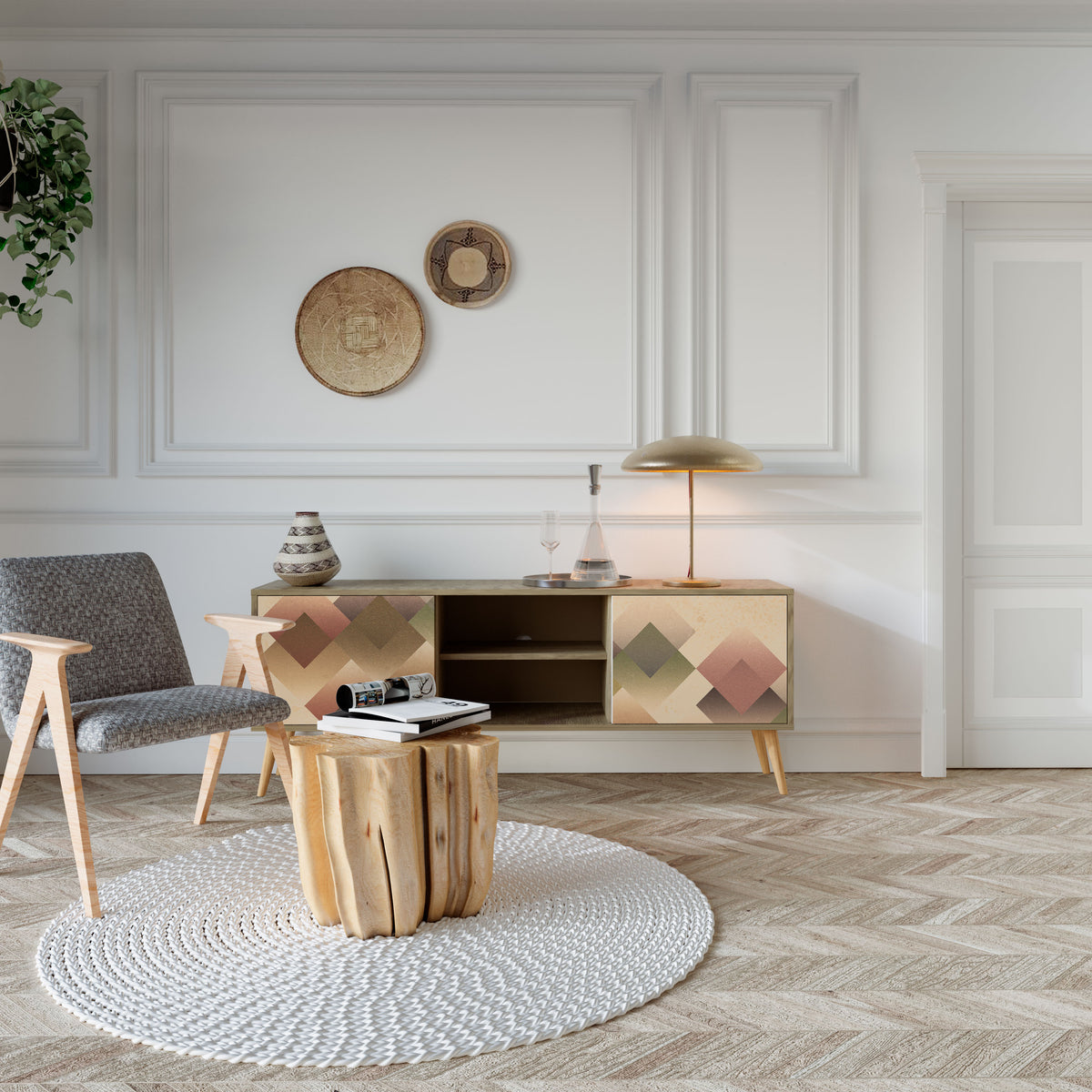 GEOMETRIC FUSION TV-bänk med två dörrar
