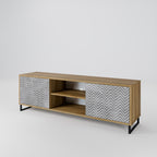 CONCRETE ZIG ZAG 2-Door TV Stand in Oak Effect