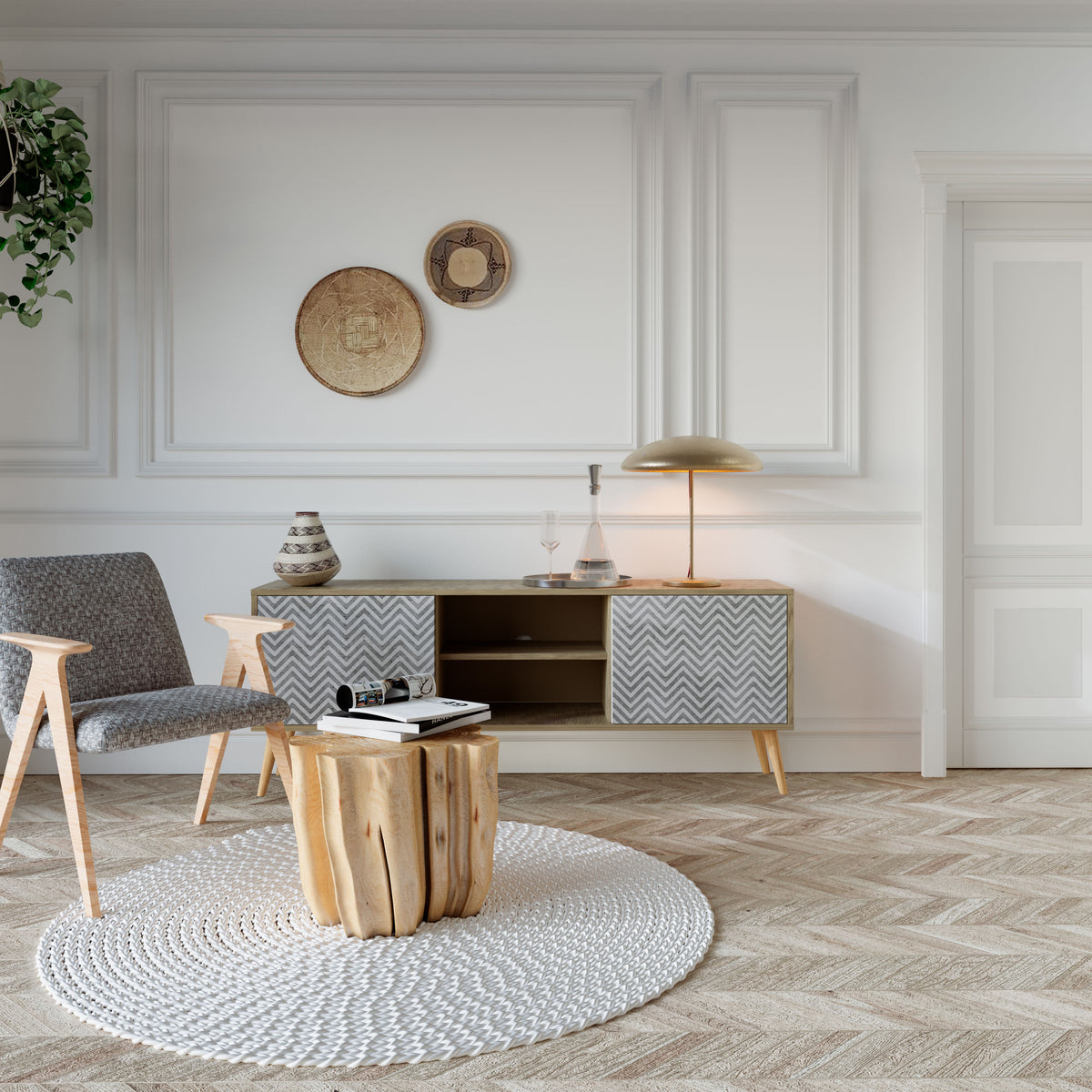 CONCRETE ZIG ZAG TV-bänk med två dörrar