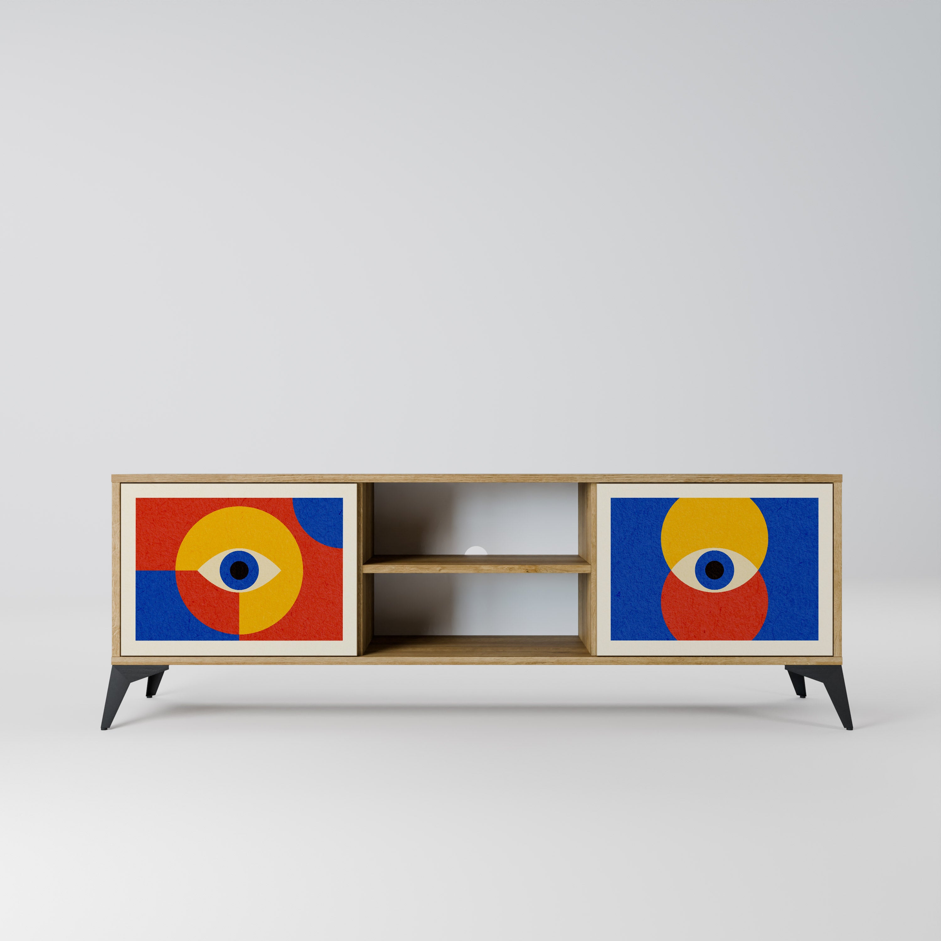 GEOMETRIC EYES 2-dörrars TV-bänk i ekeffekt