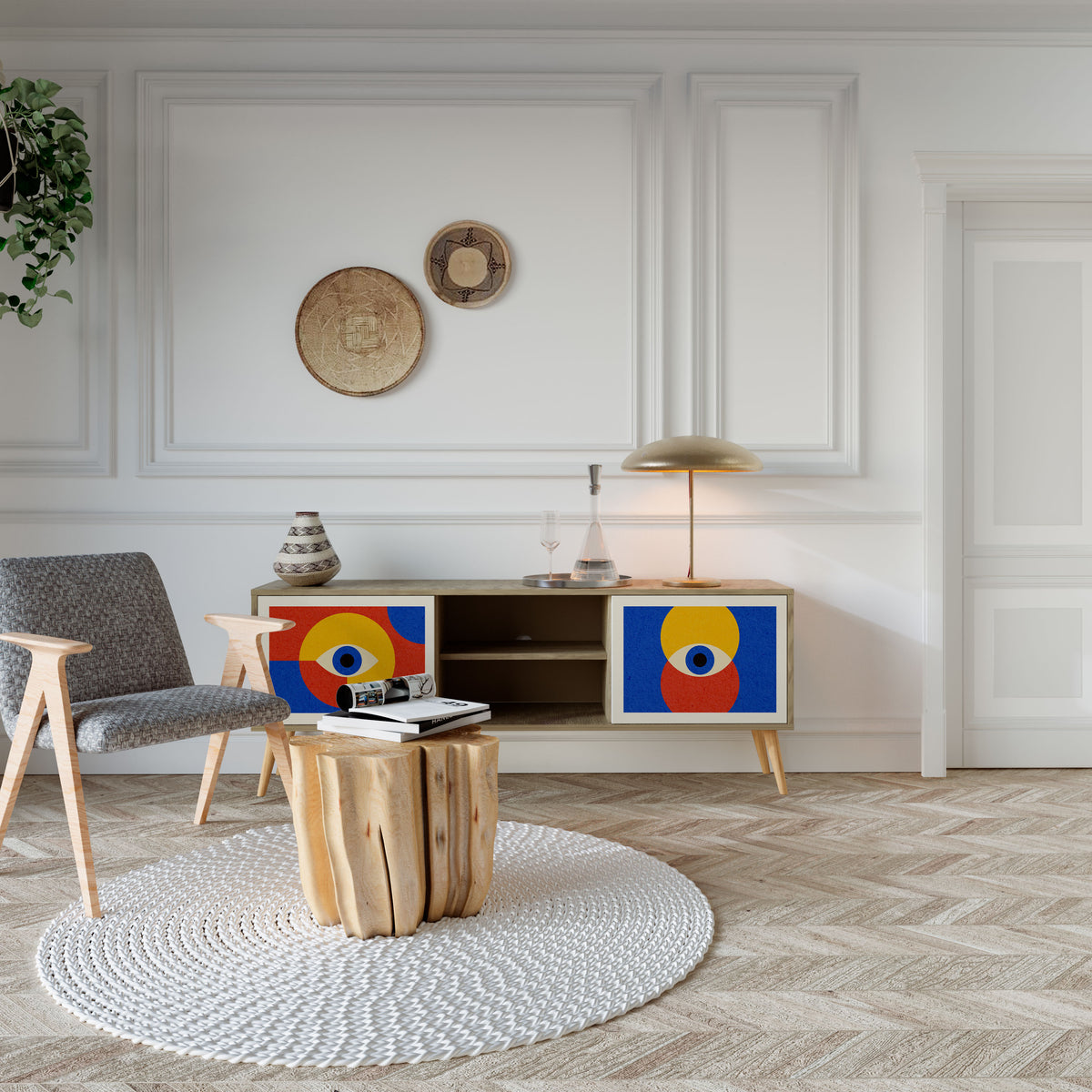 GEOMETRIC EYES TV-bänk med två dörrar