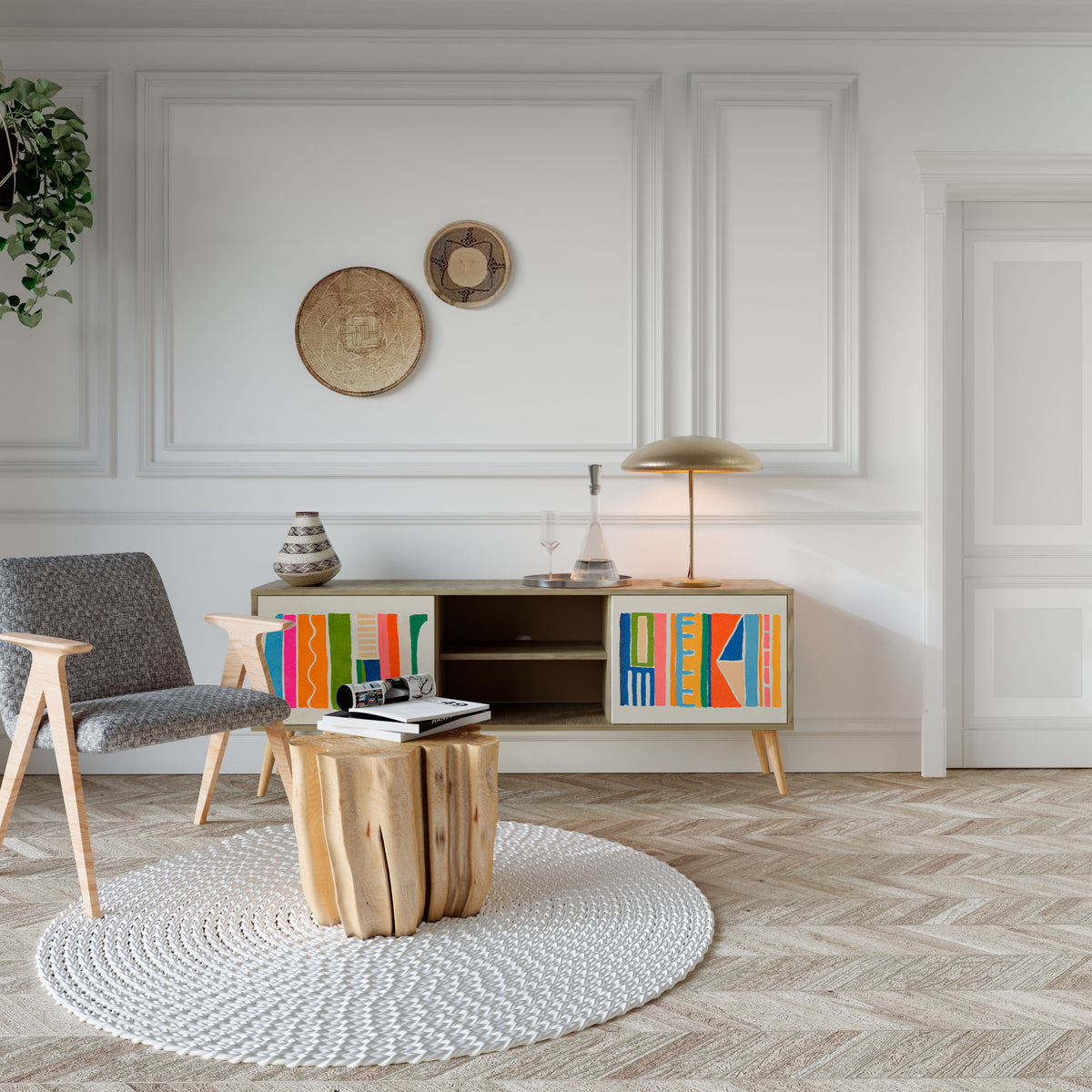 GEOMETRIC SHINE TV-bänk med två dörrar