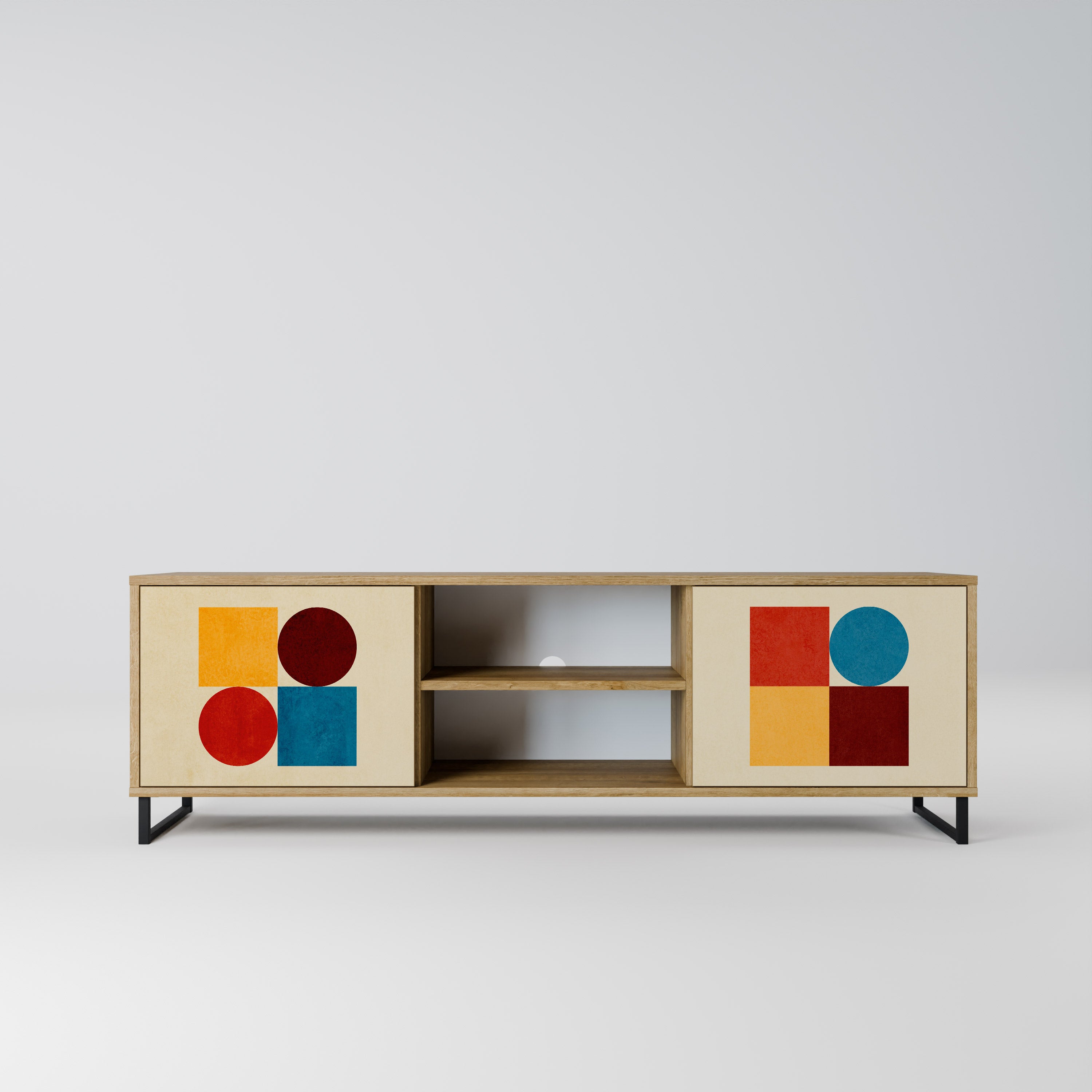 GEOMETRIC PUZZLE 2-dörrars TV-bänk i ekeffekt