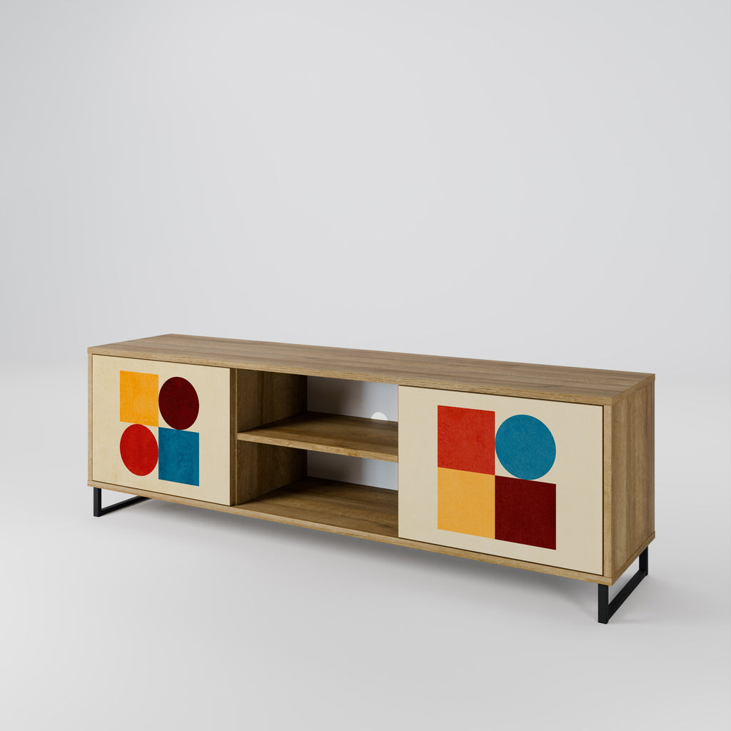 GEOMETRIC PUZZLE 2-dörrars TV-bänk i ekeffekt