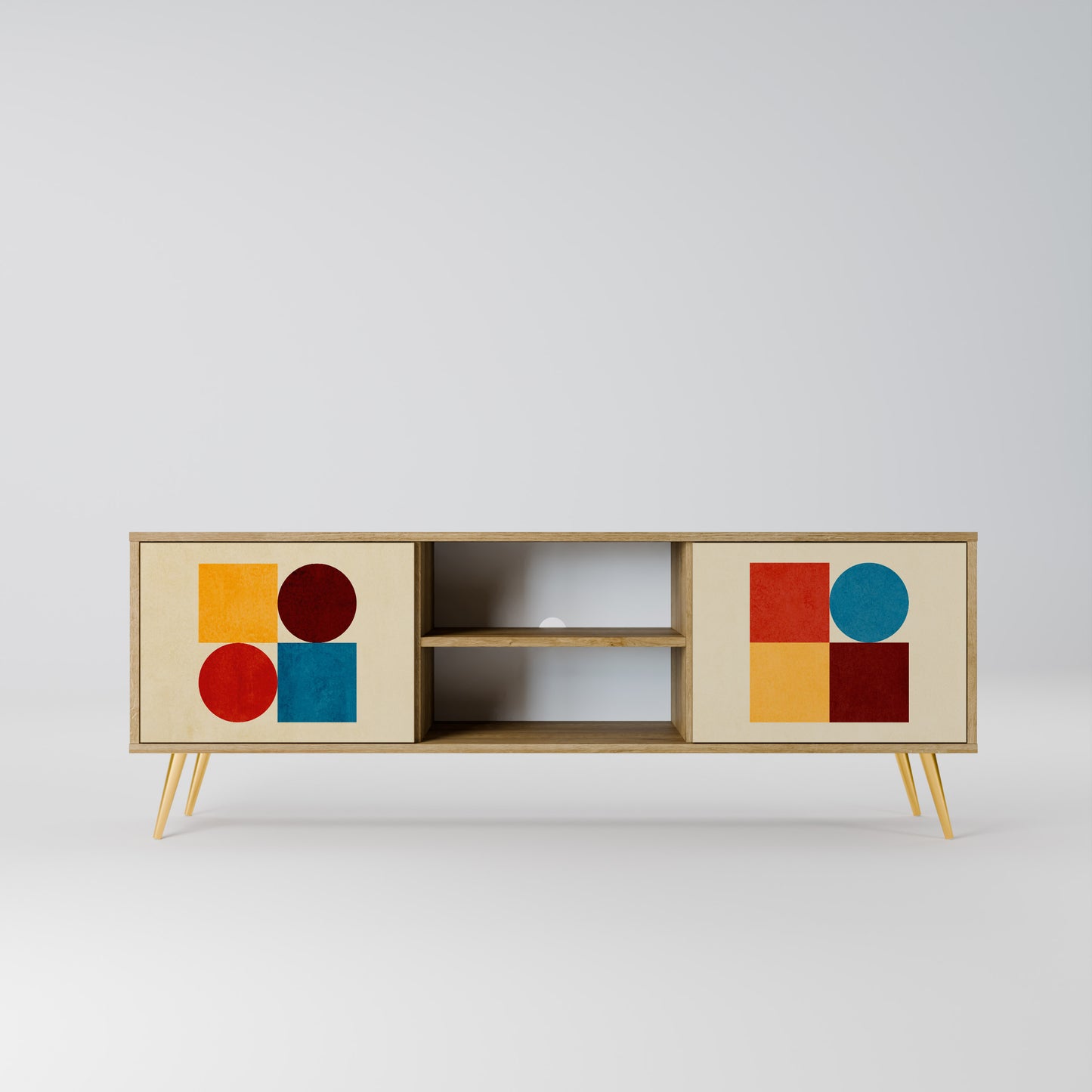 GEOMETRIC PUZZLE 2-dörrars TV-bänk i ekeffekt