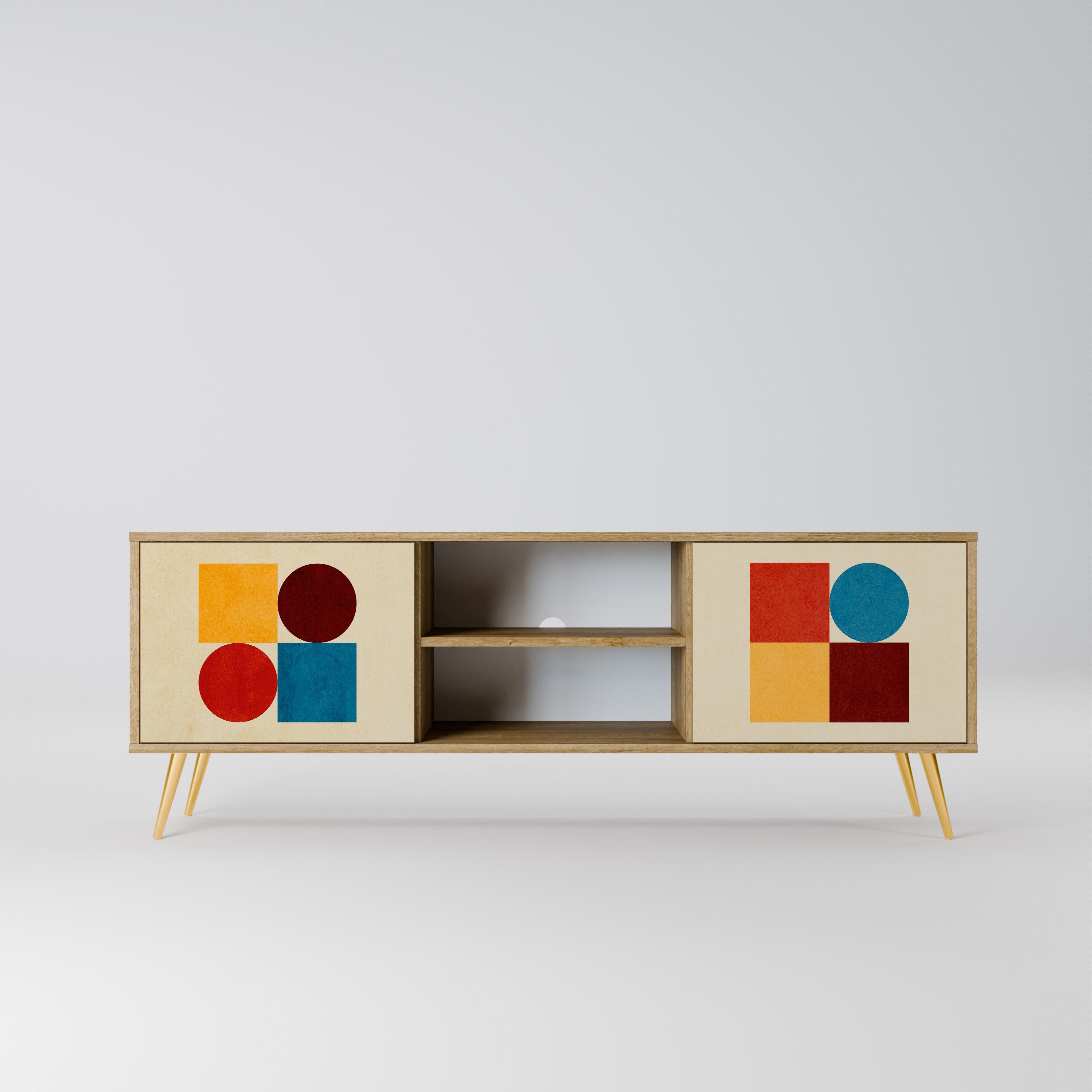 GEOMETRIC PUZZLE 2-dörrars TV-bänk i ekeffekt
