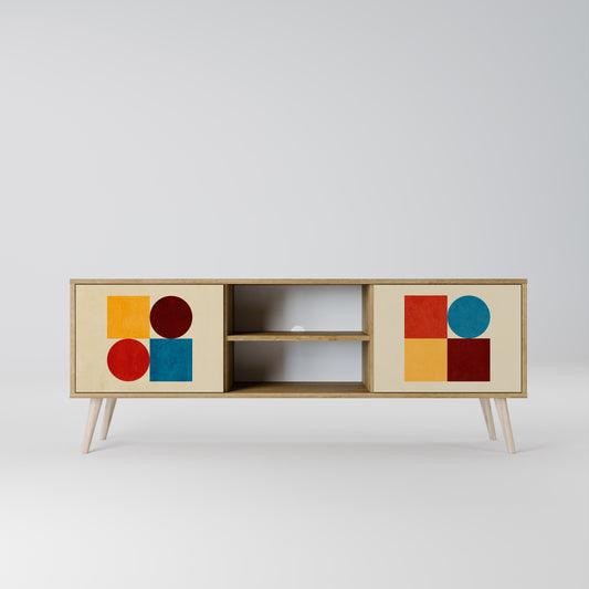 GEOMETRIC PUZZLE 2-dörrars TV-bänk i ekeffekt