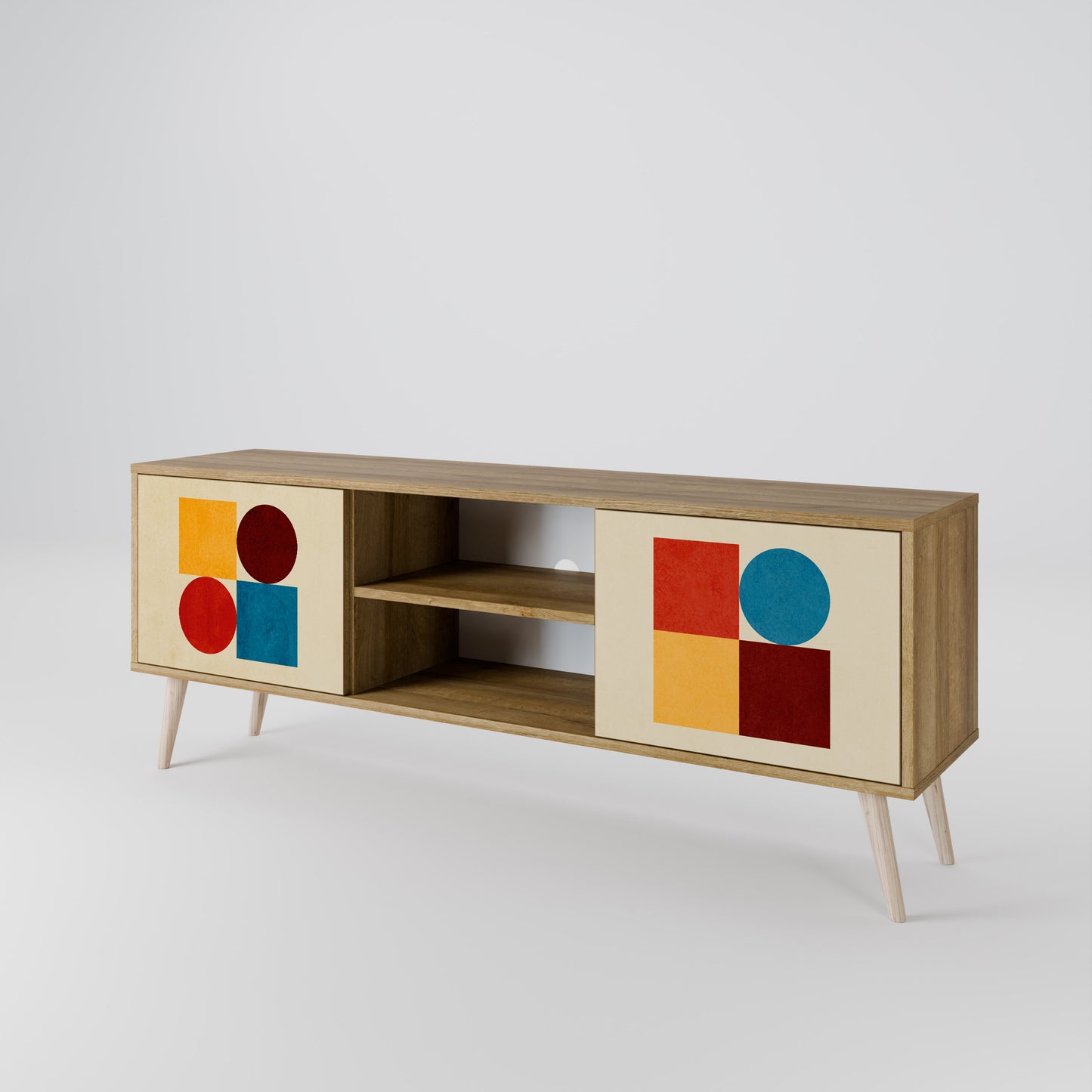 GEOMETRIC PUZZLE 2-dörrars TV-bänk i ekeffekt