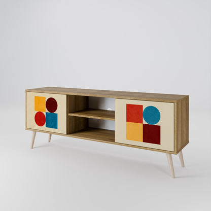 GEOMETRIC PUZZLE 2-dörrars TV-bänk i ekeffekt