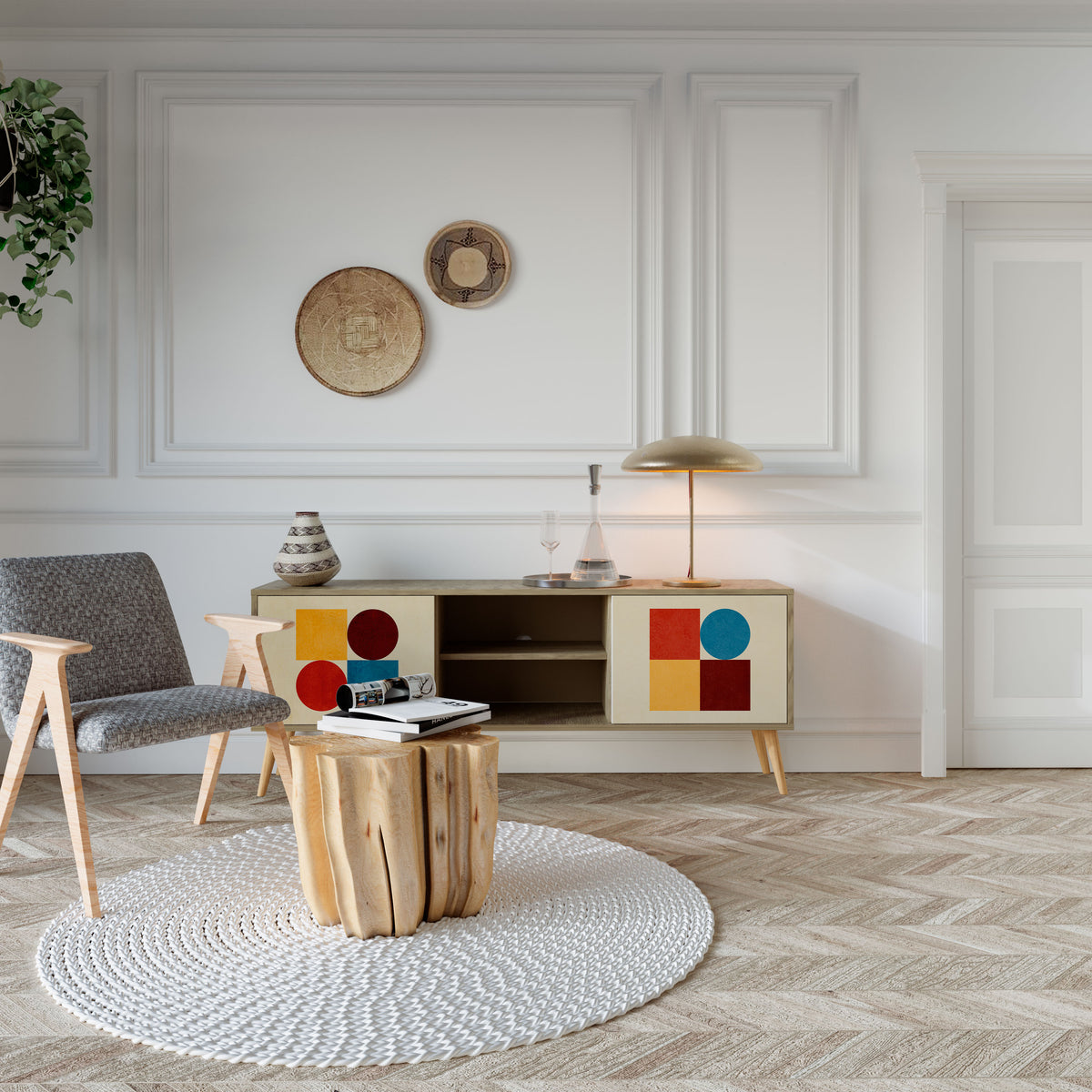 GEOMETRIC PUZZLE TV-bänk med två dörrar