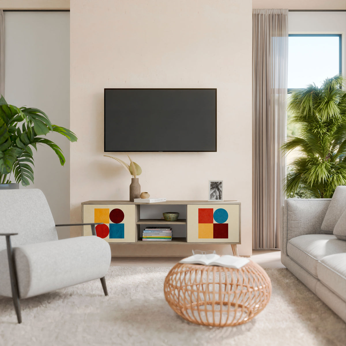 GEOMETRIC PUZZLE TV-bänk med två dörrar