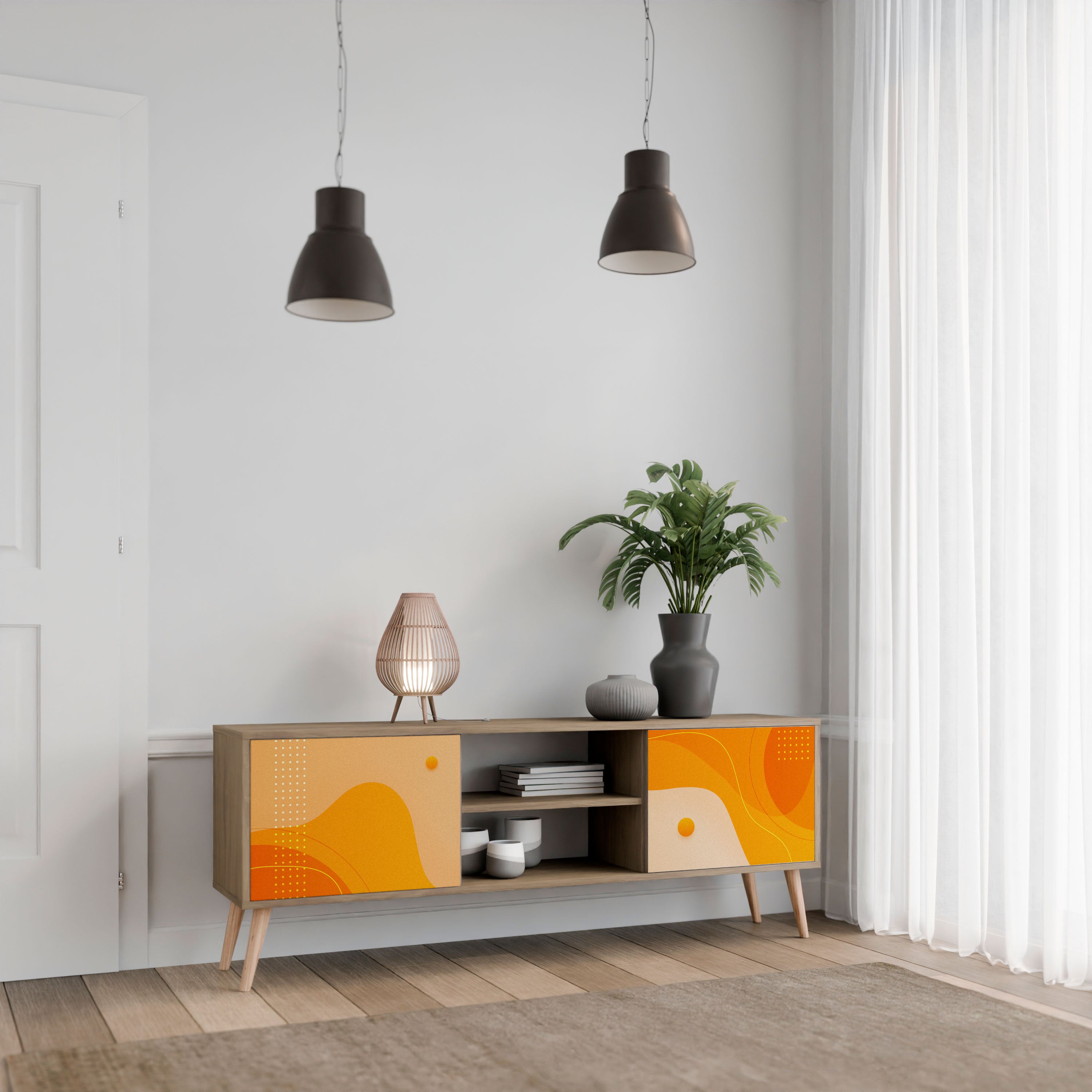 ORANGE ARrangemang 2-dörrars TV-bänk i ekeffekt