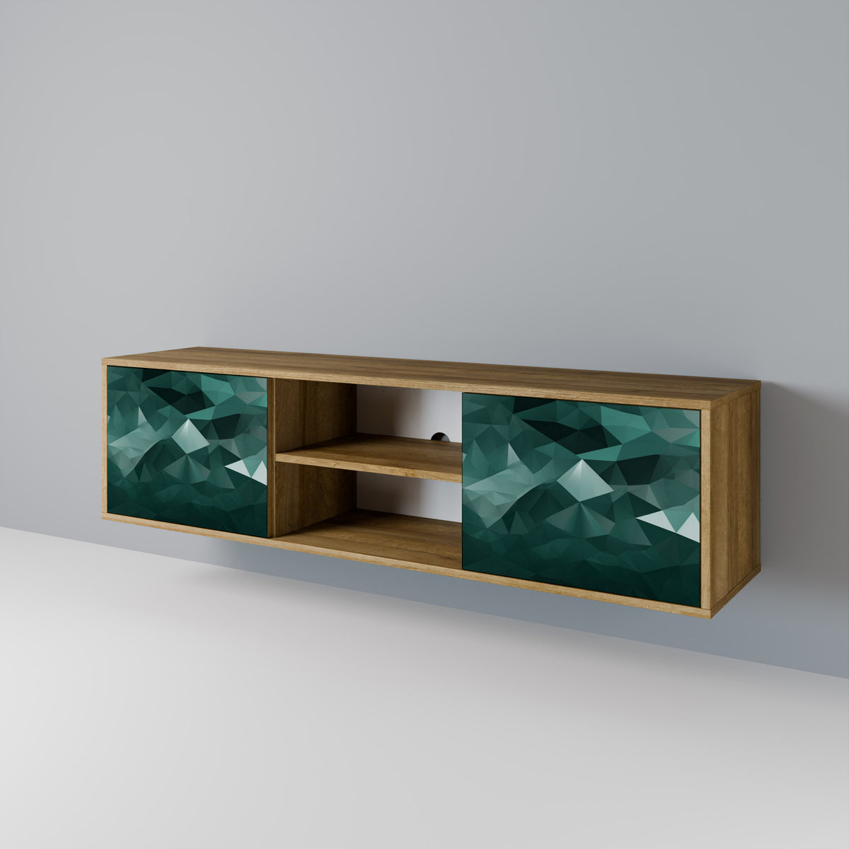 POLYGONAL FLOATING TV-bänk med två dörrar