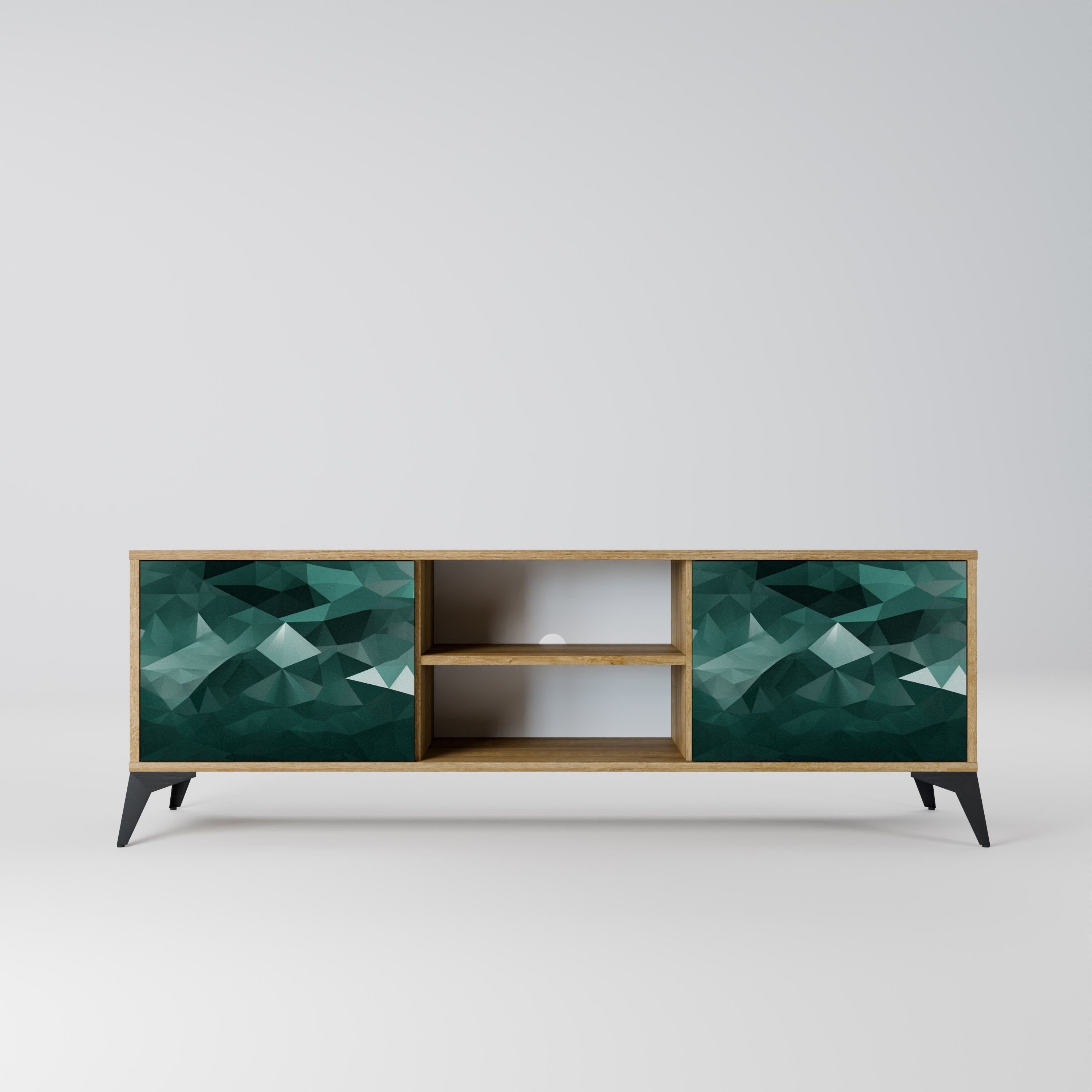 POLYGONAL FLYTANDE 2-dörrars TV-bänk i ekeffekt