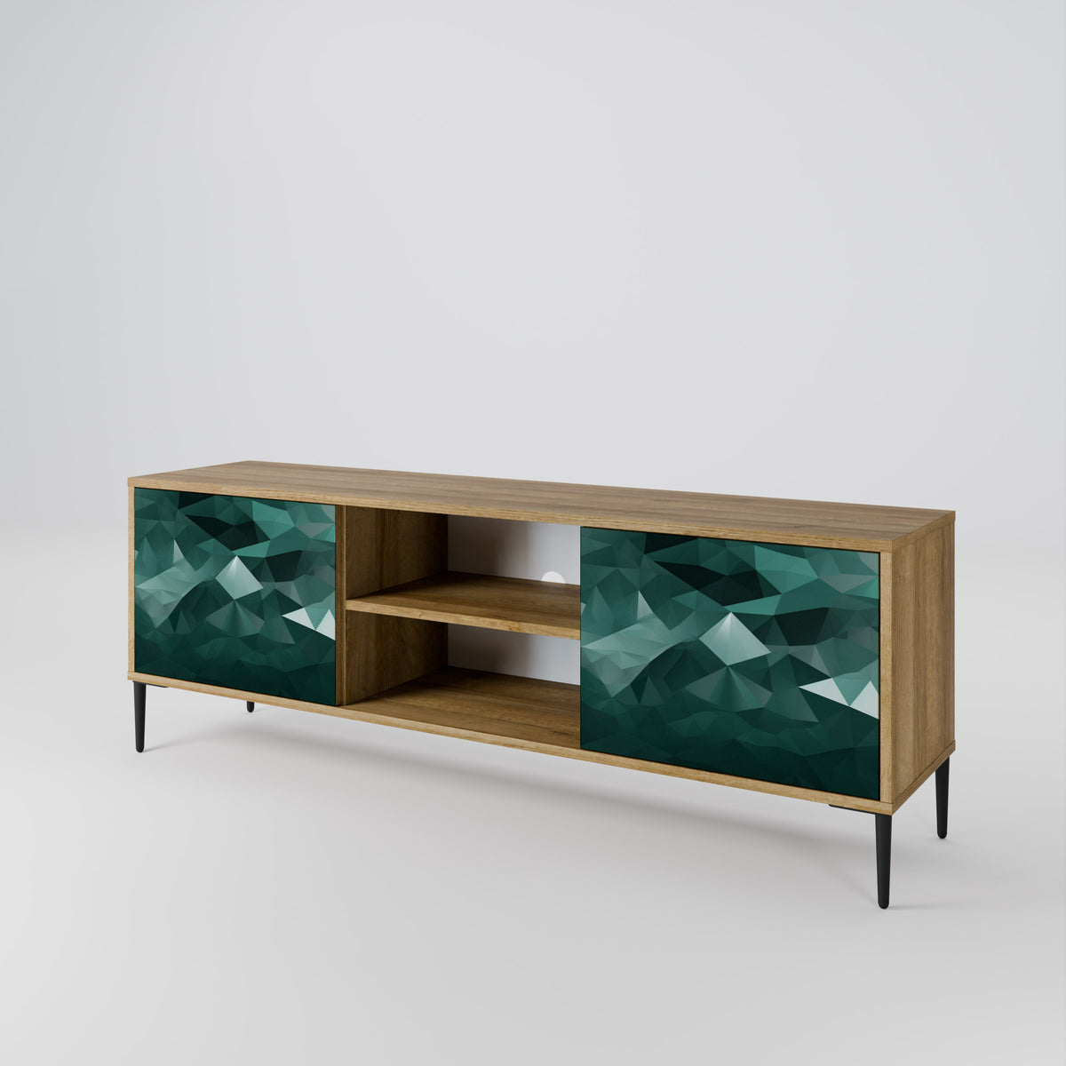 POLYGONAL FLOATING TV-bänk med två dörrar