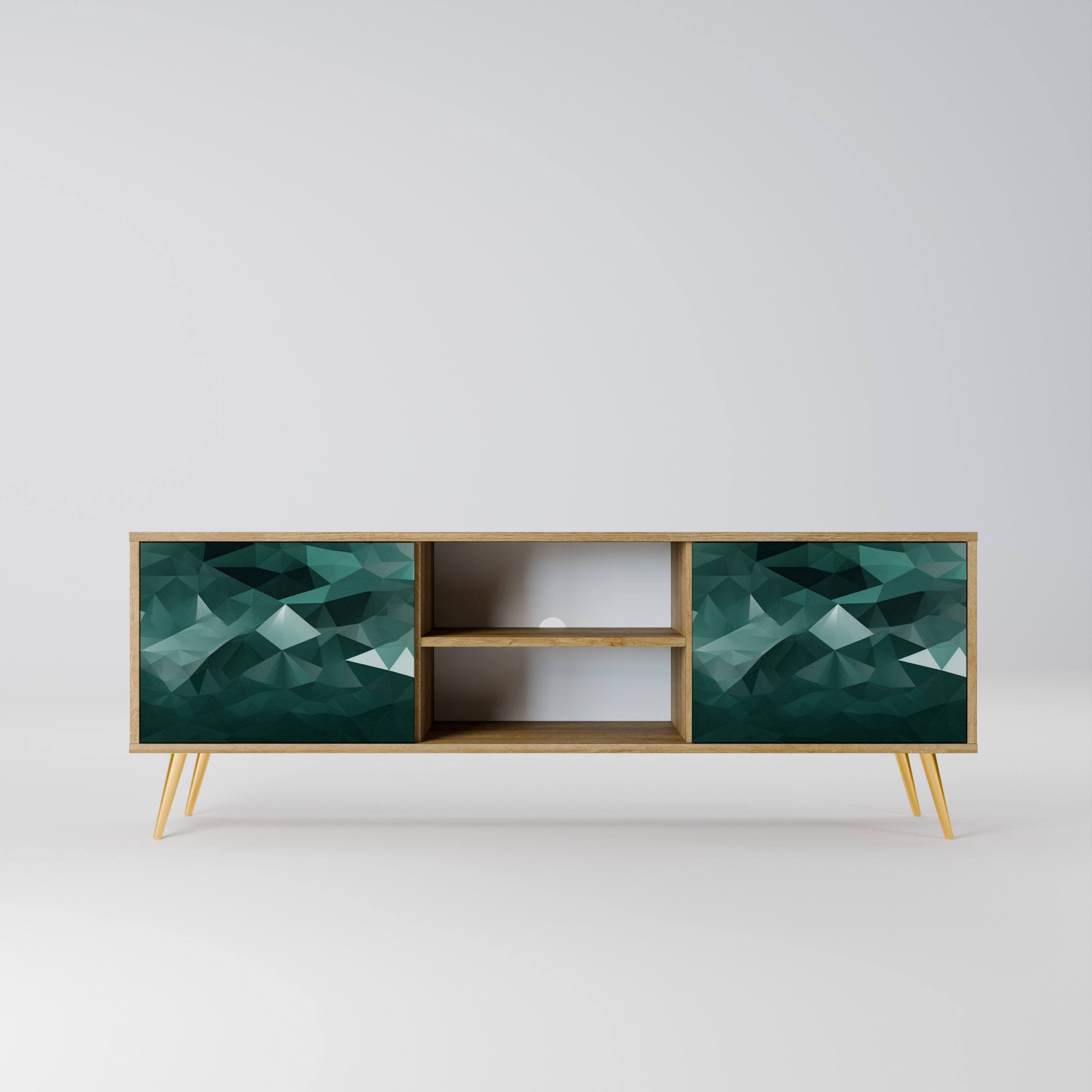 POLYGONAL FLYTANDE 2-dörrars TV-bänk i ekeffekt