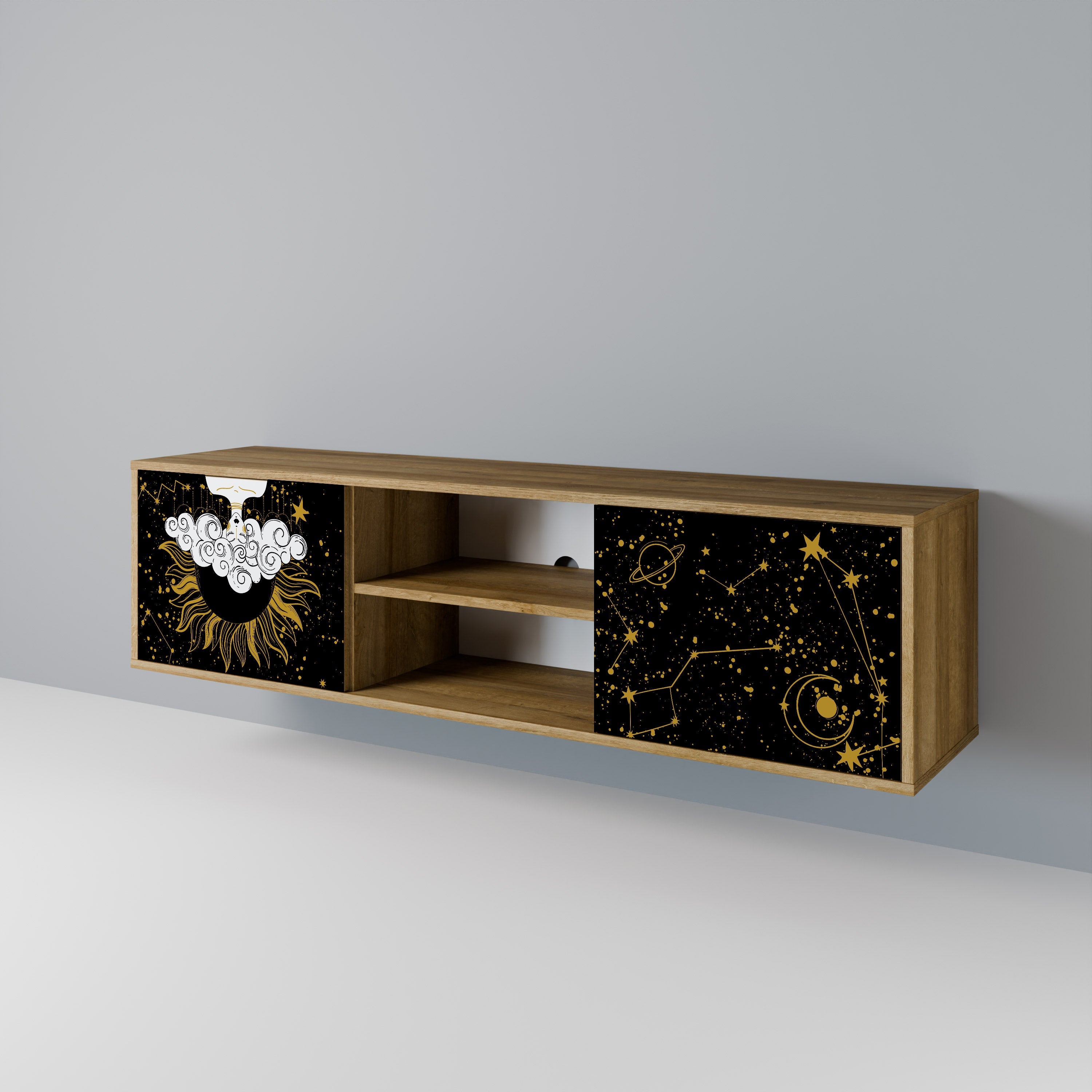 STELLAR CONSTELLATIONS 2-dörrars TV-bänk i ekeffekt